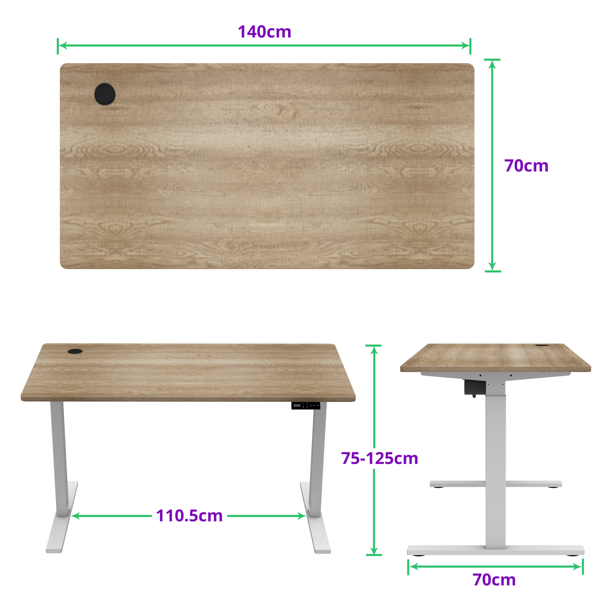 E-base elektrisch zit-sta bureau 140x70