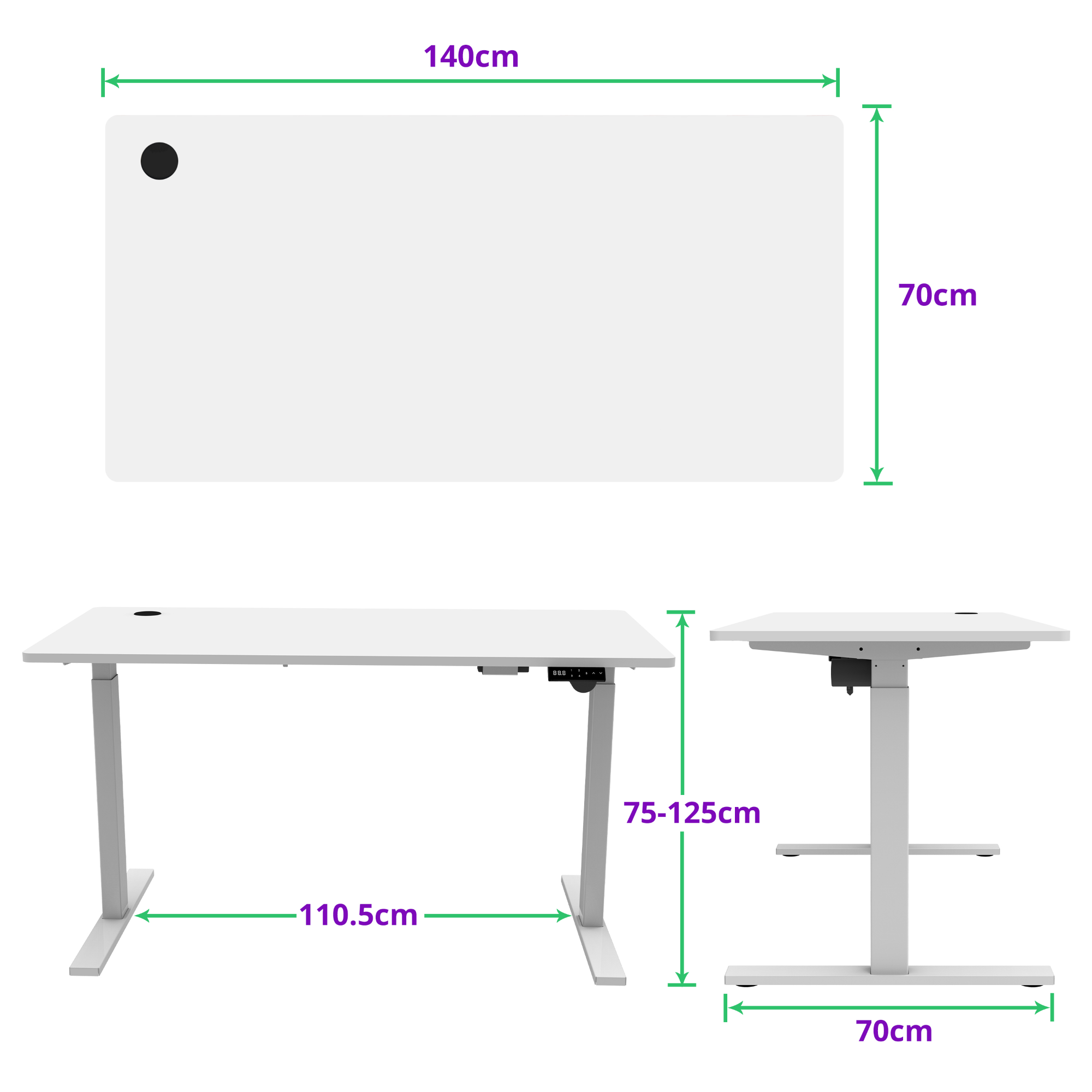 E-base elektrisch zit-sta bureau 140x70