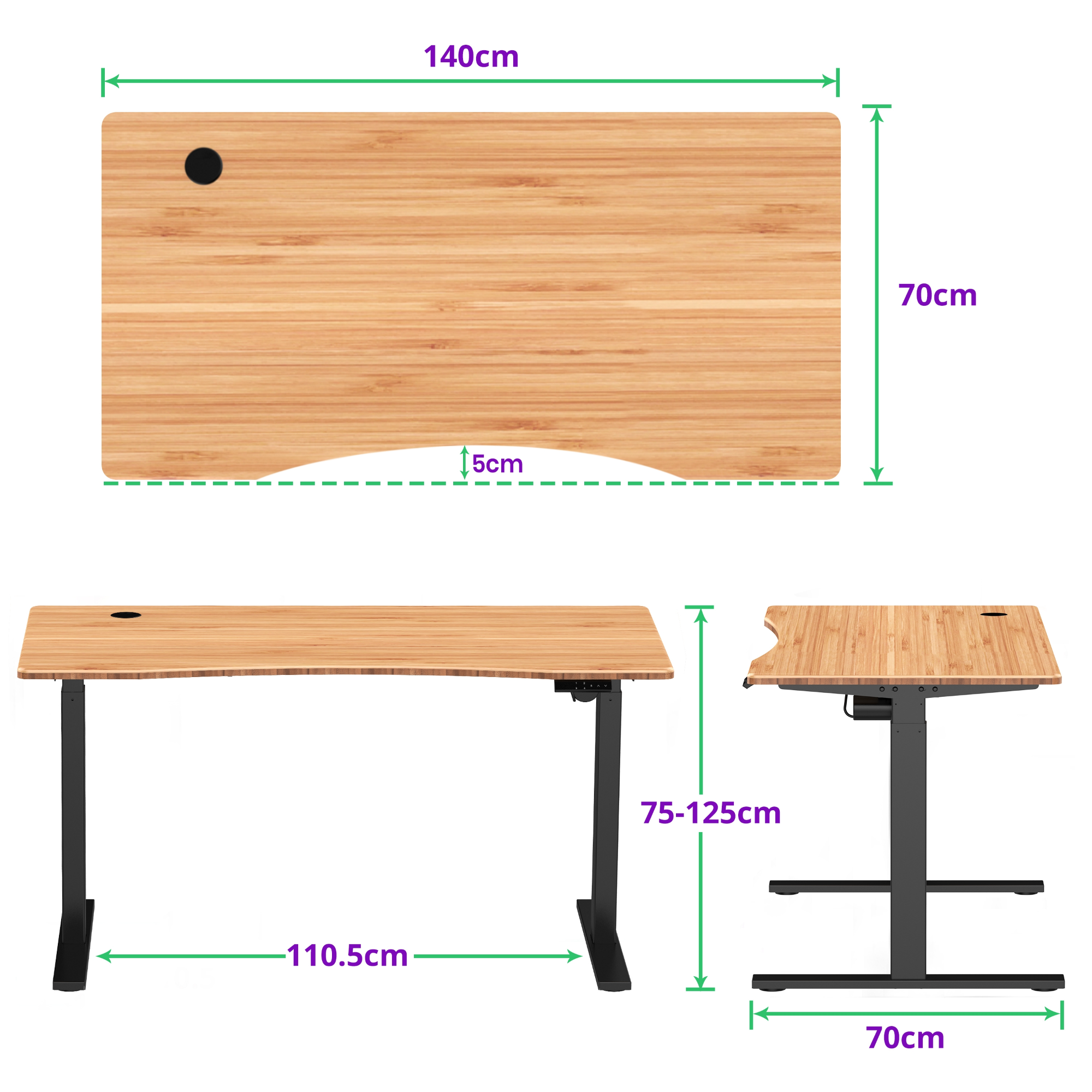 E-base elektrisch zit-sta bureau 140x70