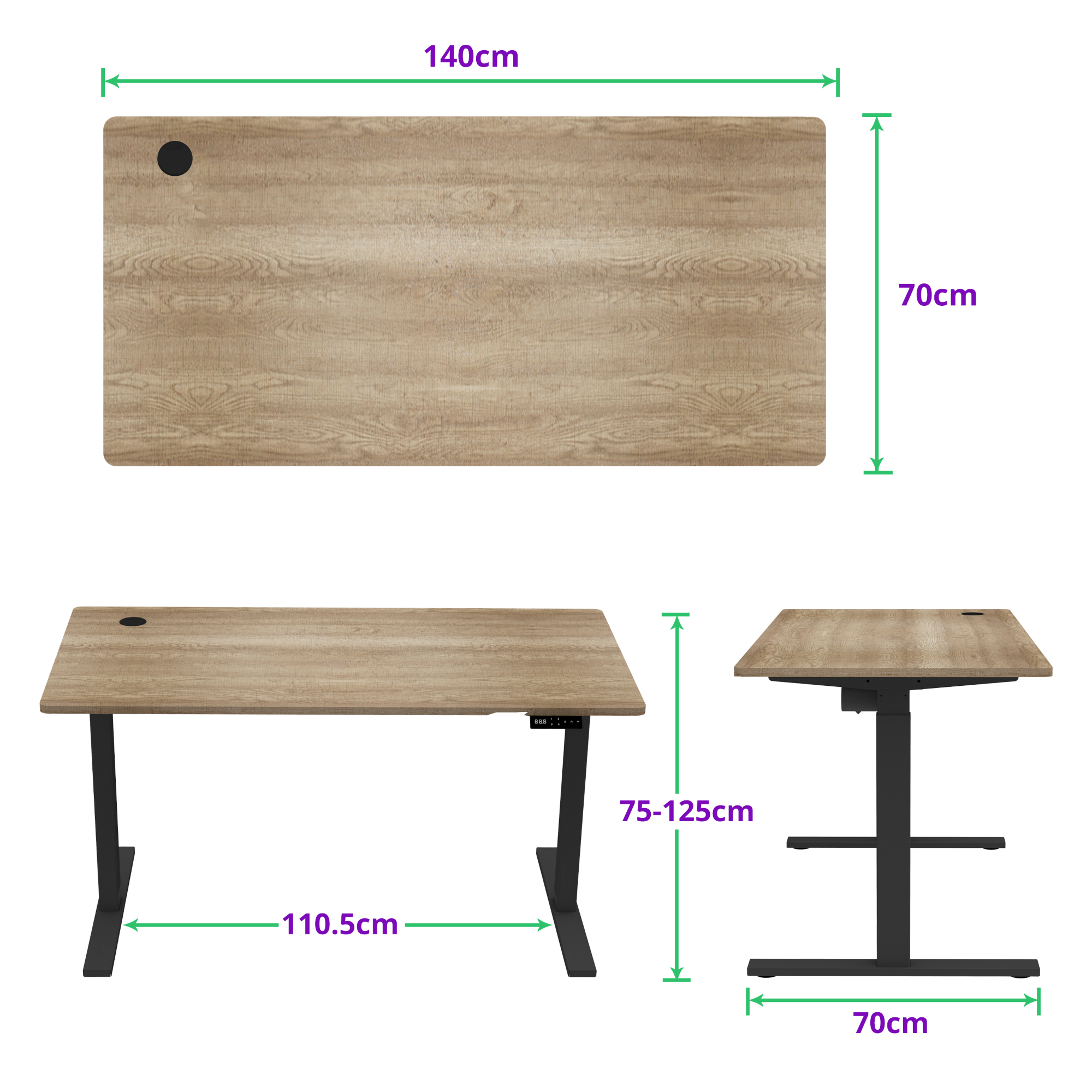 E-base elektrisch zit-sta bureau 140x70