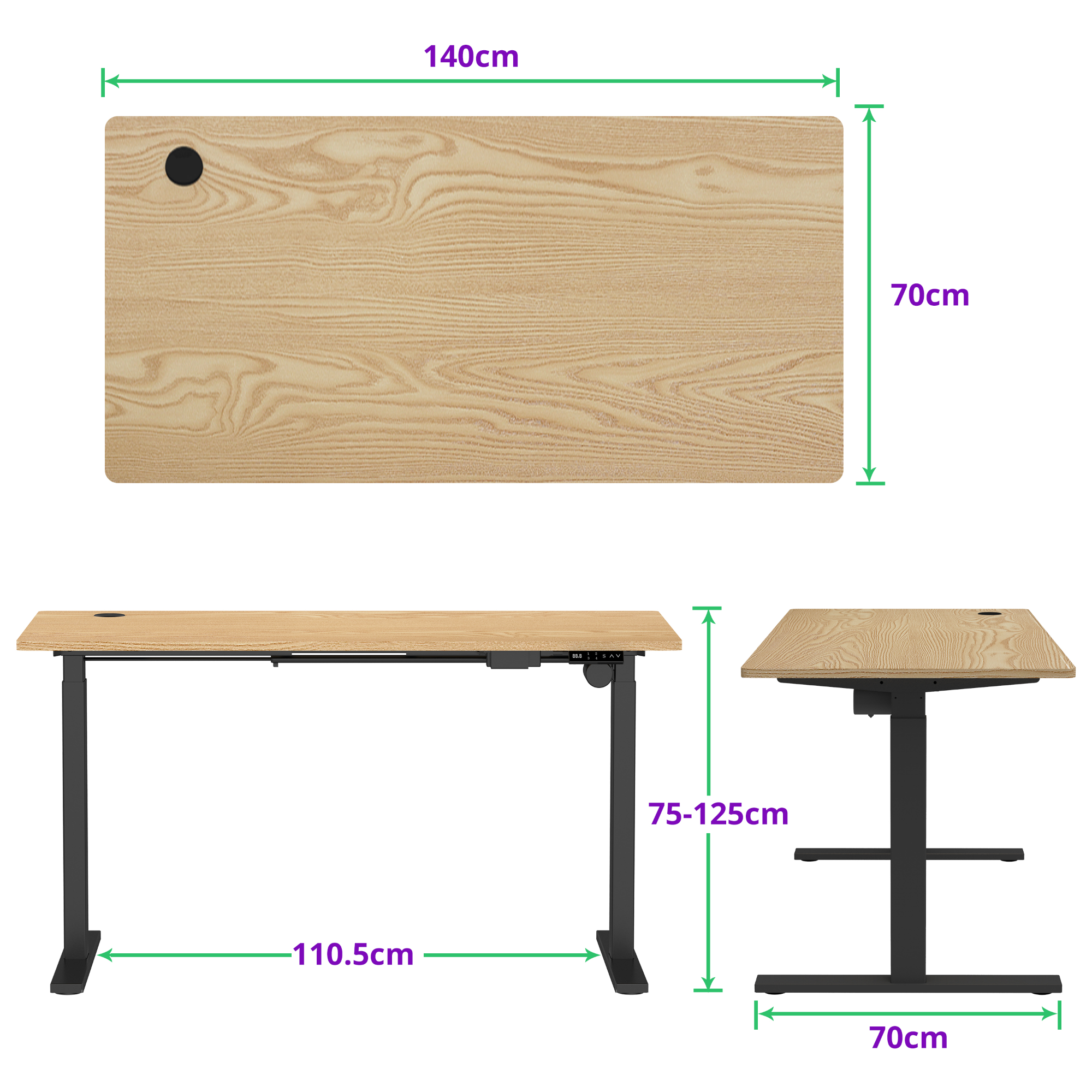 E-base elektrisch zit-sta bureau 140x70