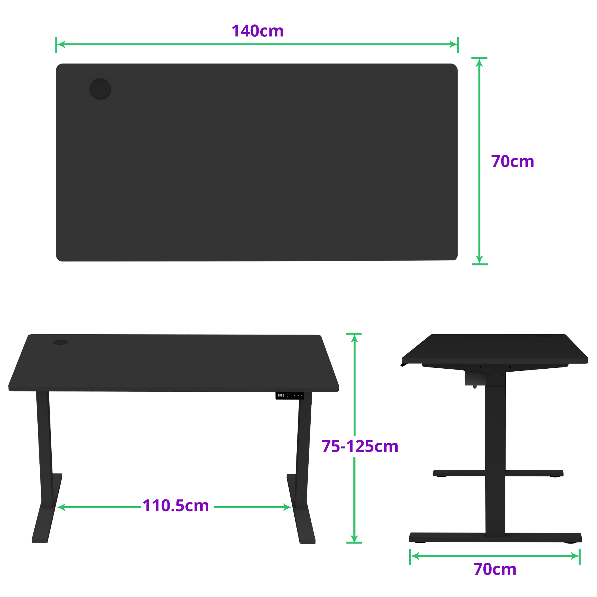 E-base elektrisch zit-sta bureau 140x70