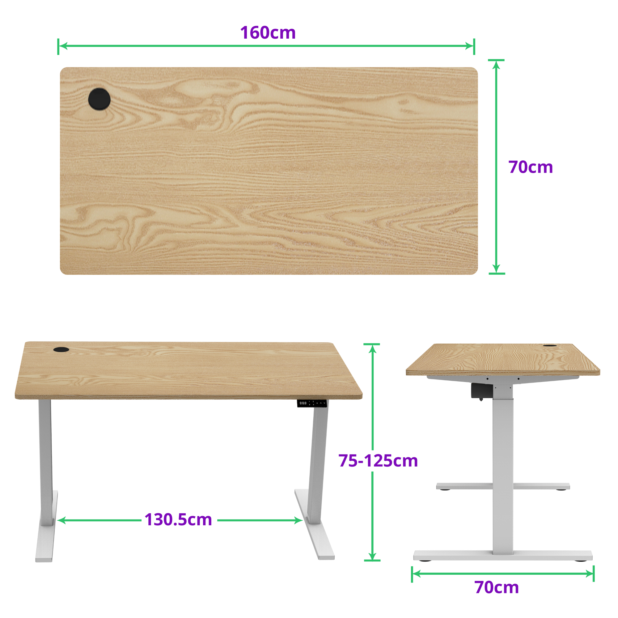 E-base elektrisch zit-sta bureau 160x70