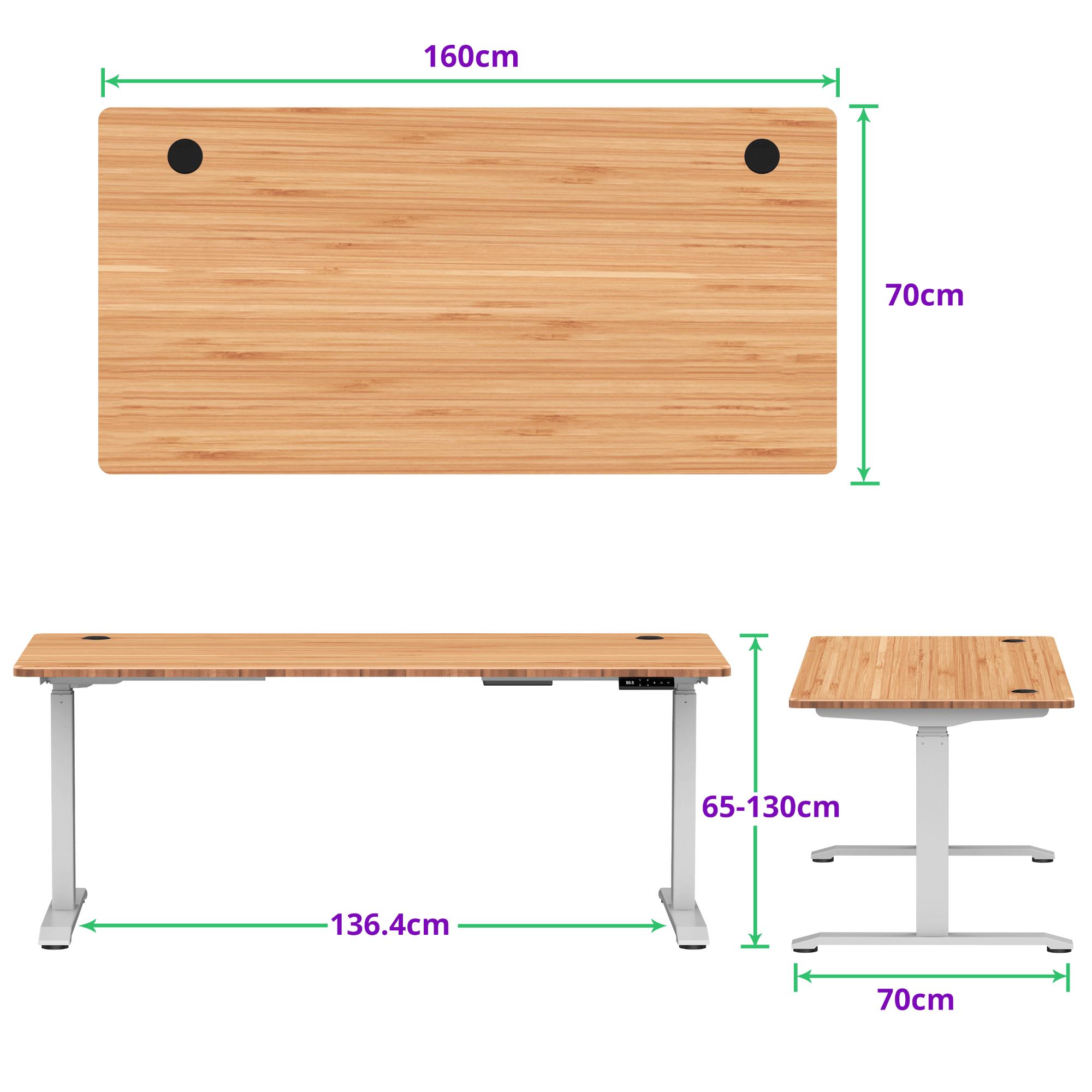 E-dual elektrisch zit-sta bureau 160x70