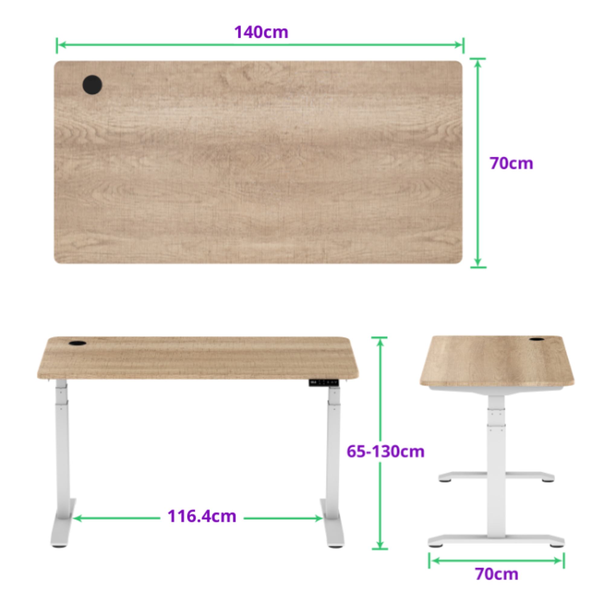 E-dual elektrisch zit-sta bureau 140x70
