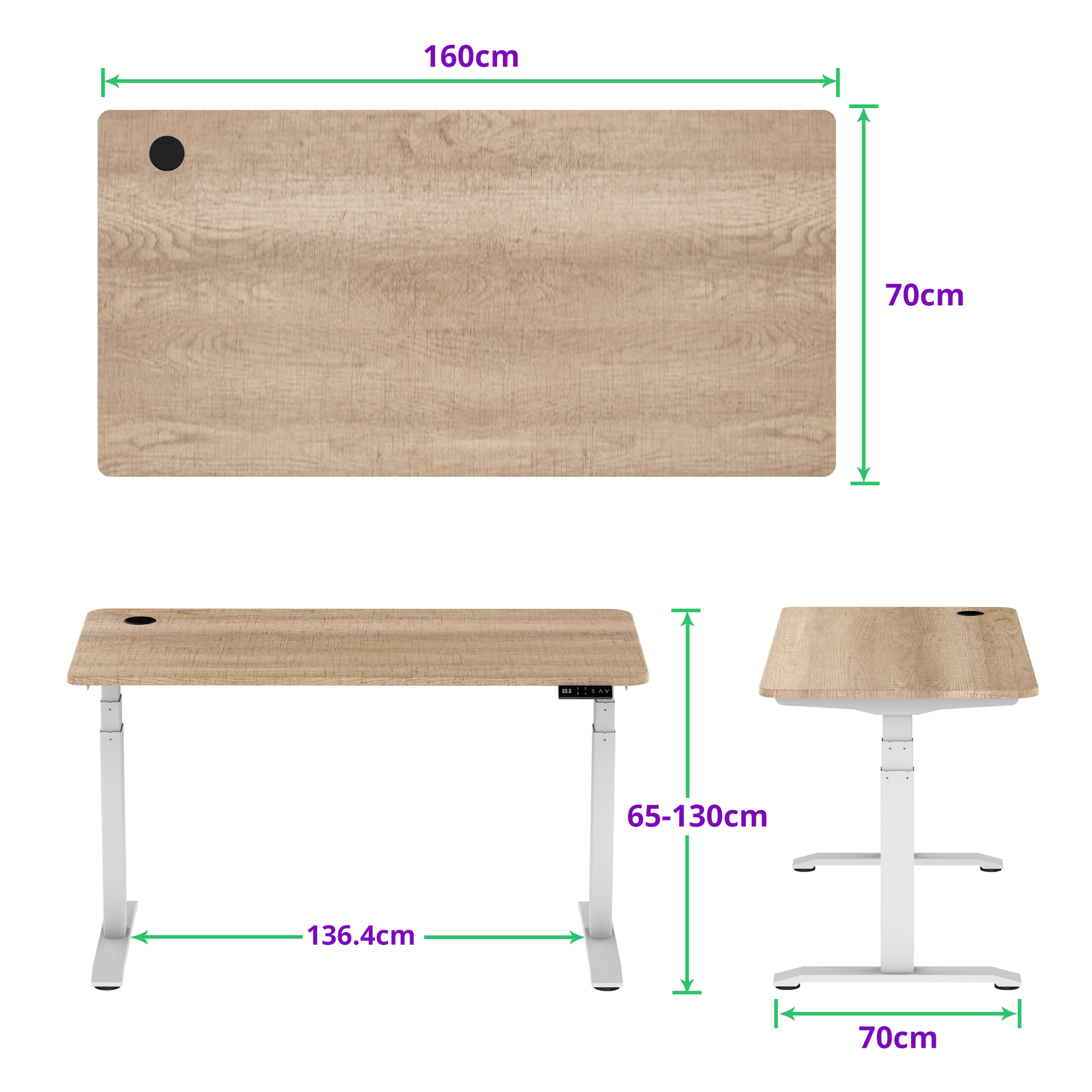 E-dual elektrisch zit-sta bureau 160x70