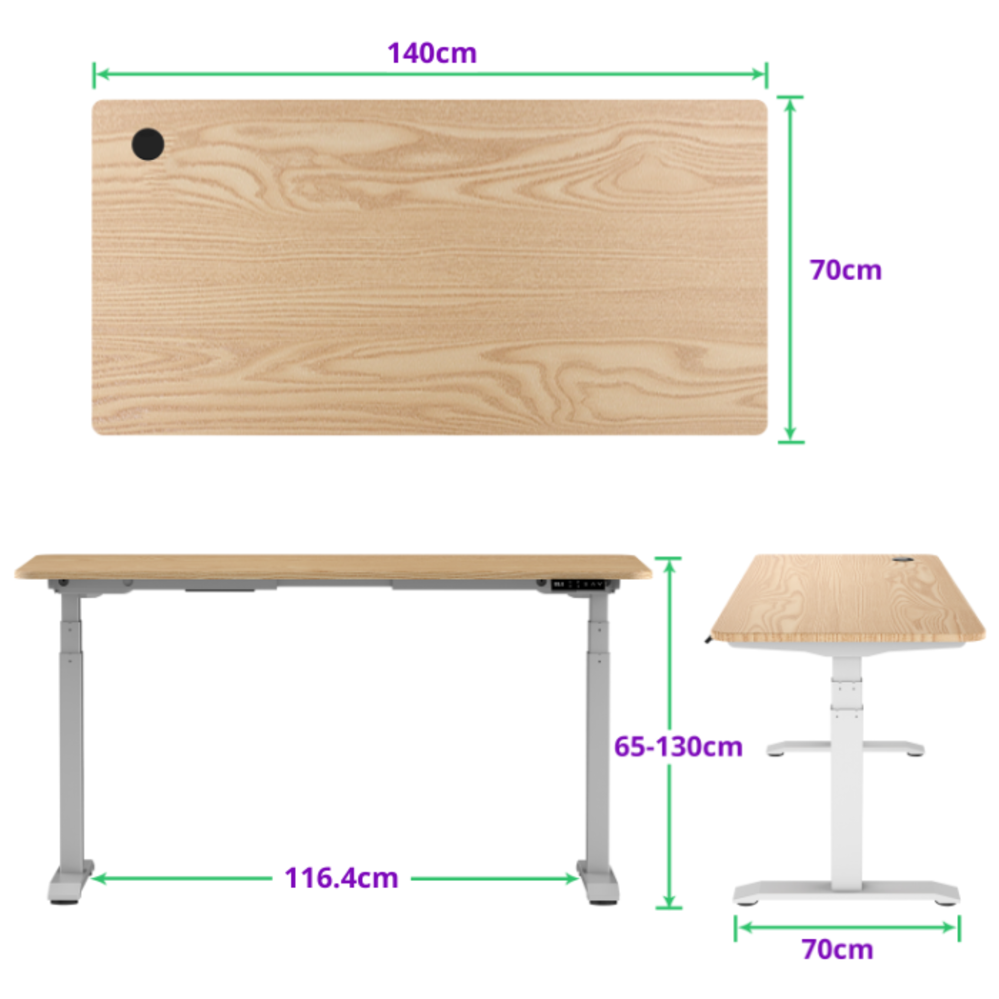 E-dual elektrisch zit-sta bureau 140x70