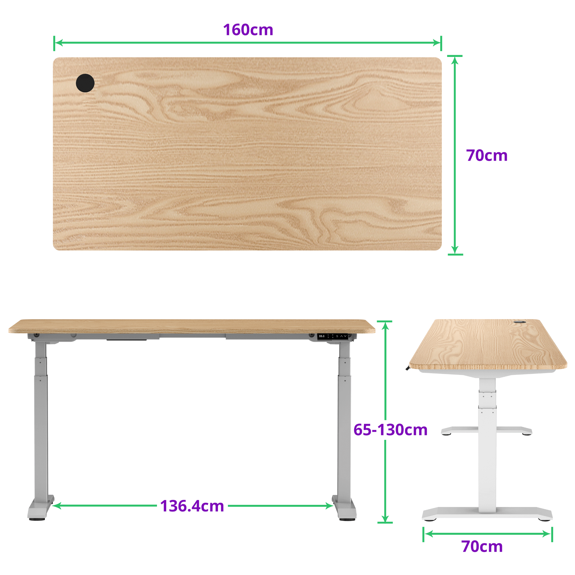 E-dual elektrisch zit-sta bureau 160x70