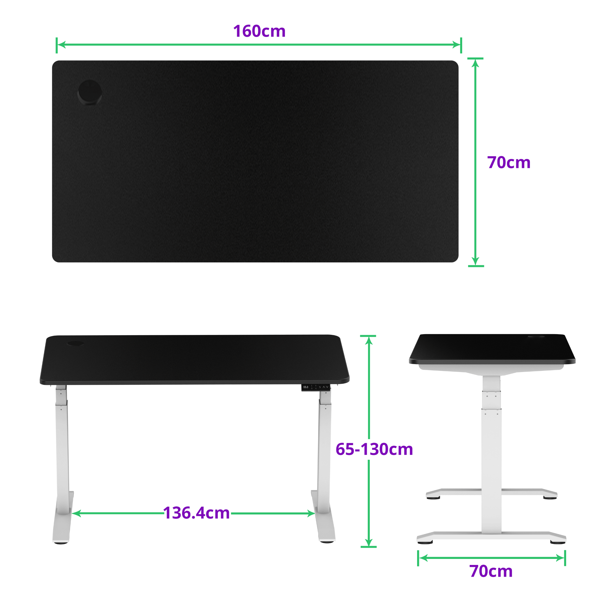 E-dual elektrisch zit-sta bureau 160x70