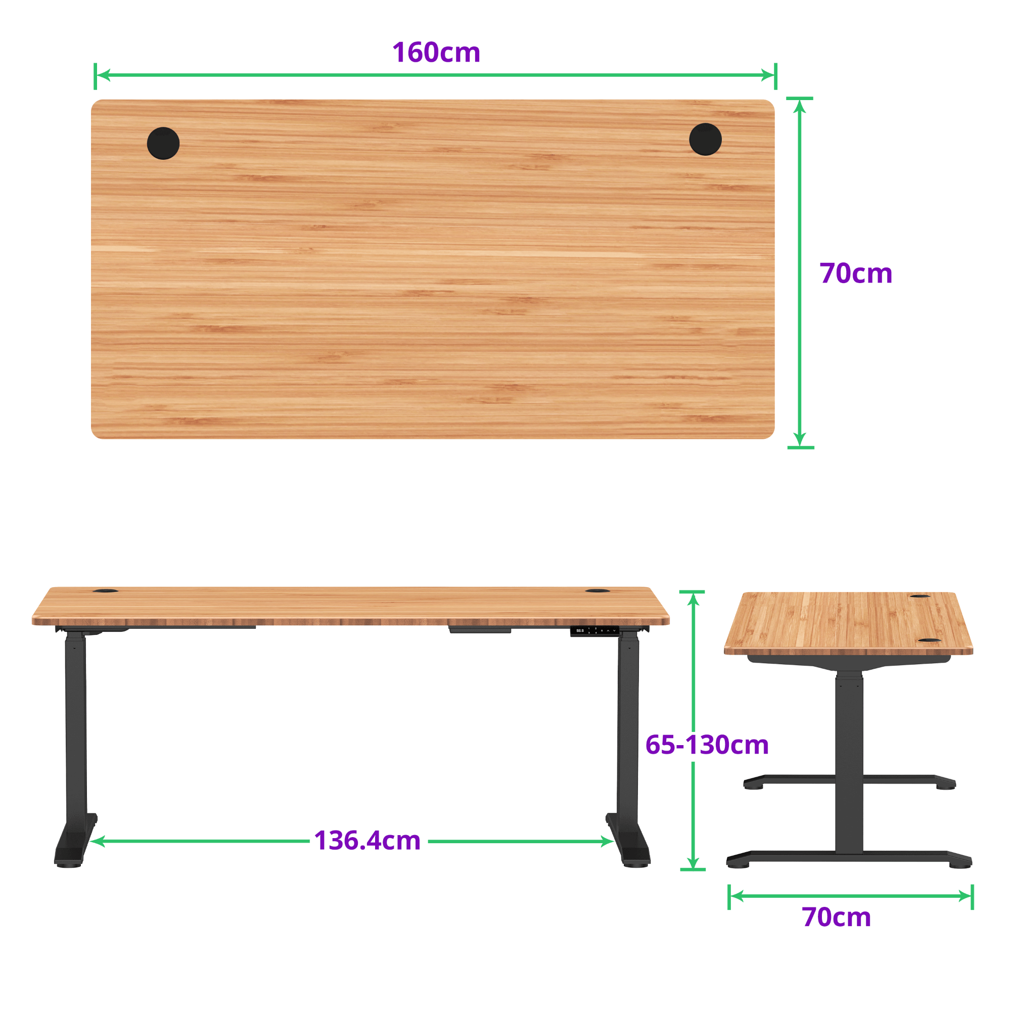 E-dual elektrisch zit-sta bureau 160x70