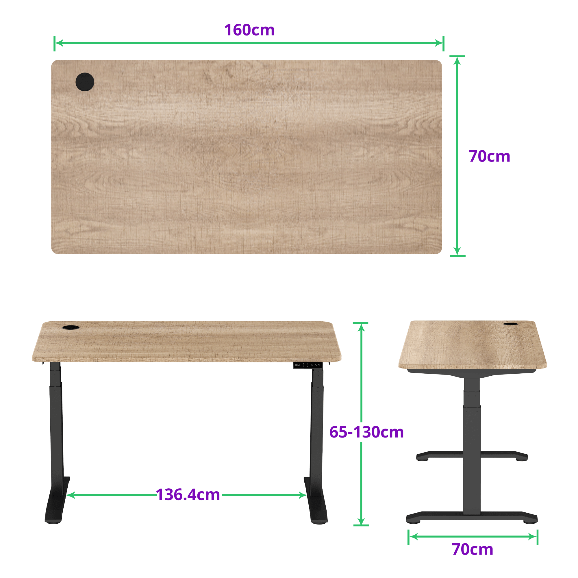 E-dual elektrisch zit-sta bureau 160x70