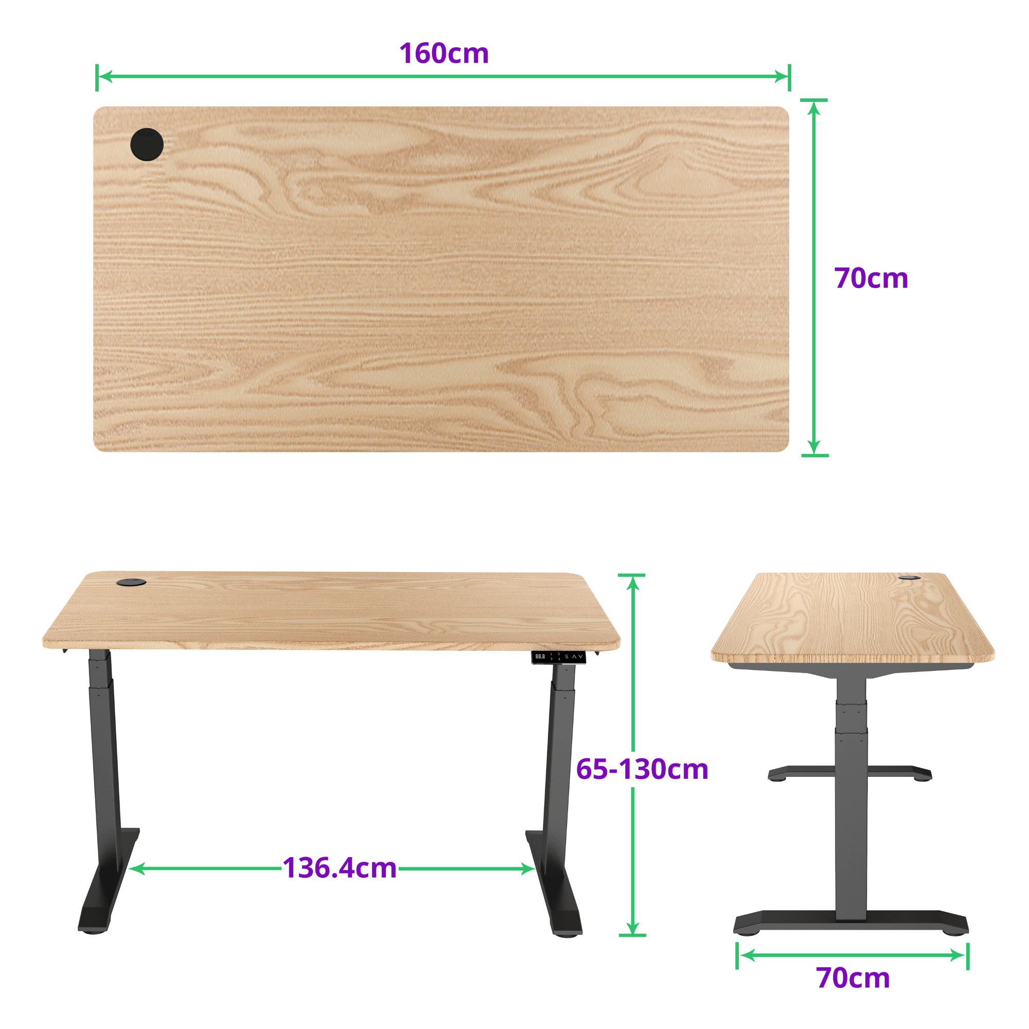 E-dual elektrisch zit-sta bureau 160x70