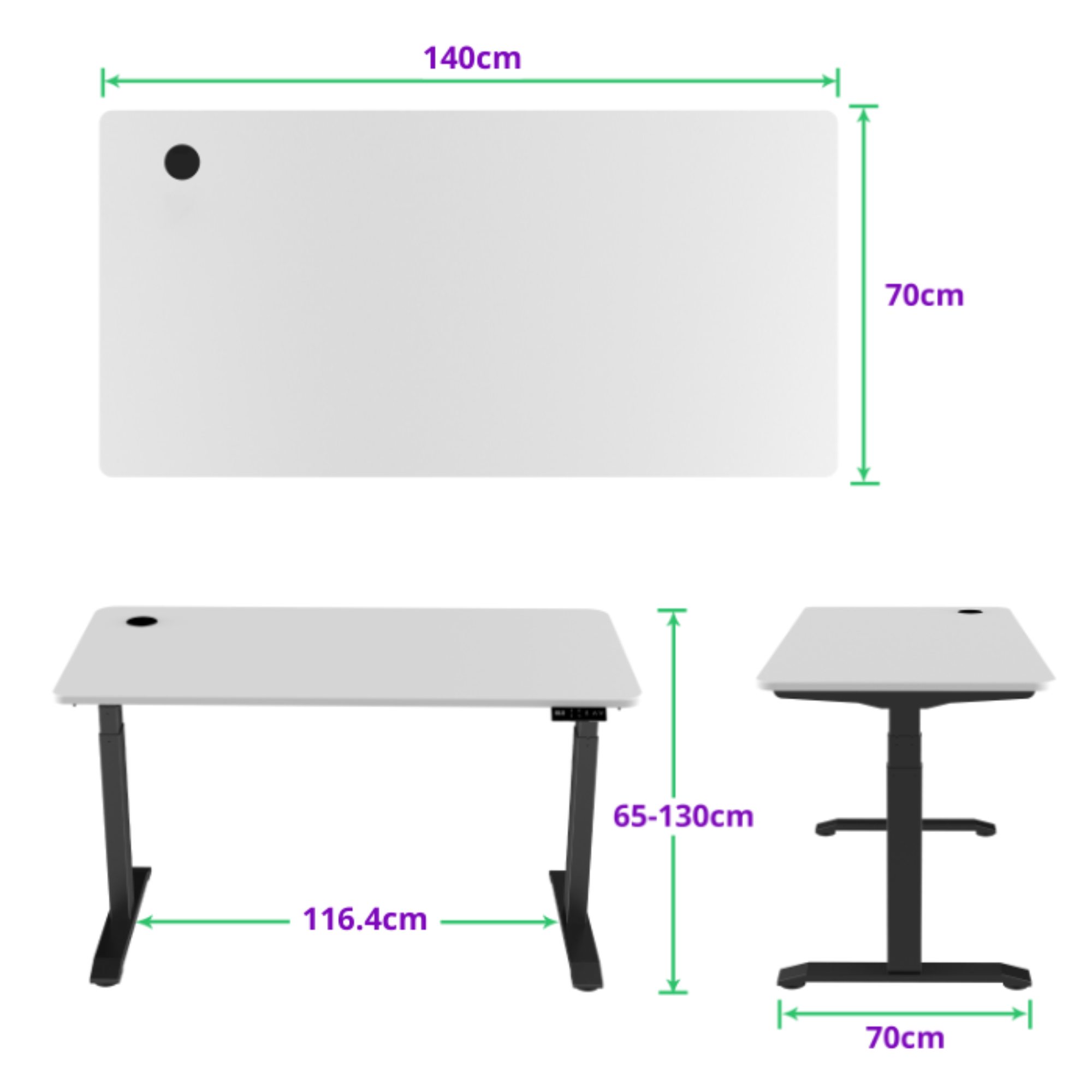 E-dual elektrisch zit-sta bureau 140x70