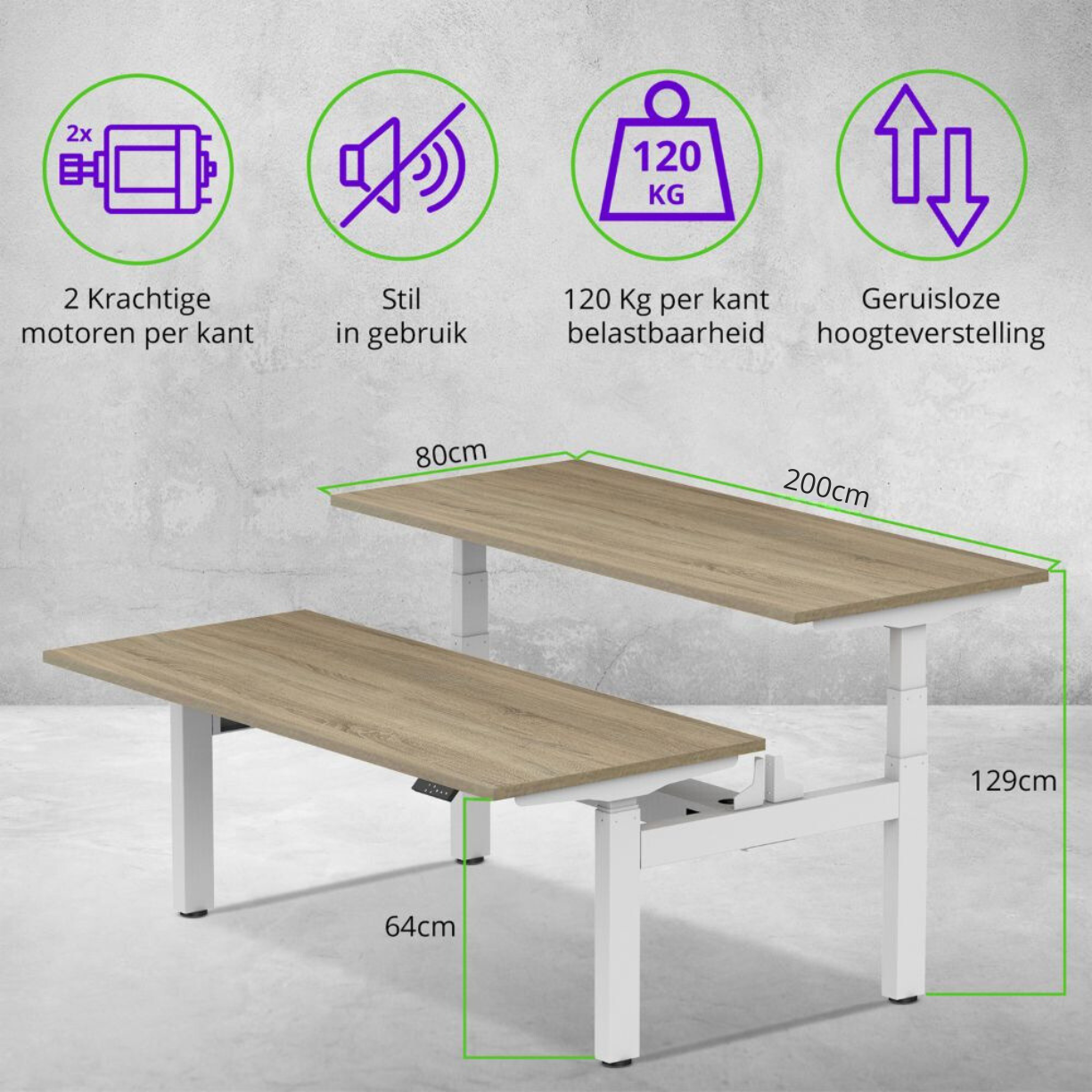 E-duo elektrisch zit-sta bureau 200×80