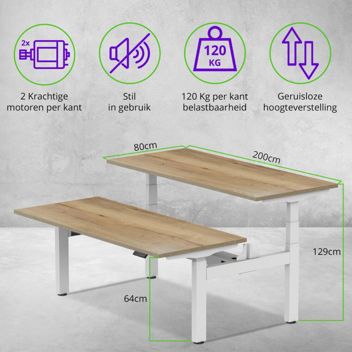 E-duo elektrisch zit-sta bureau 200×80