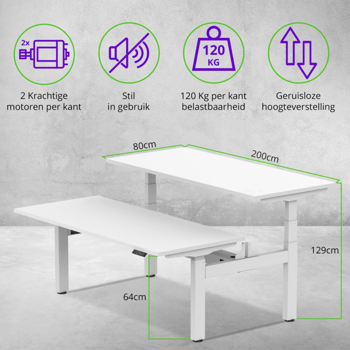 E-duo elektrisch zit-sta bureau 200×80