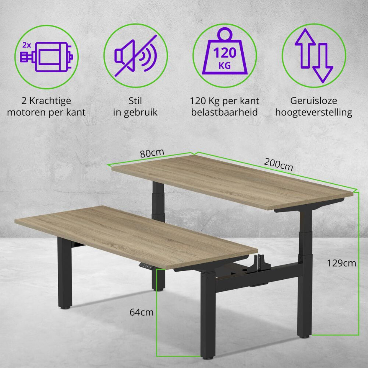 E-duo elektrisch zit-sta bureau 200×80