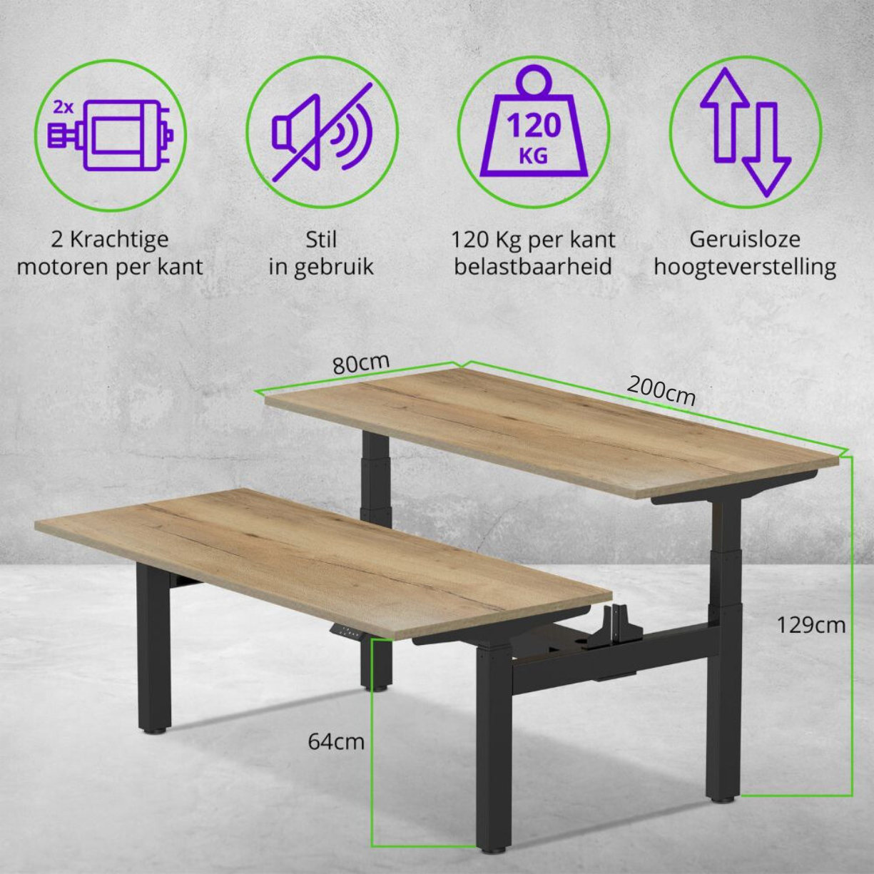 E-duo elektrisch zit-sta bureau 200×80