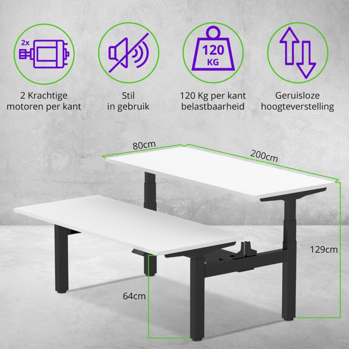 E-duo elektrisch zit-sta bureau 200×80