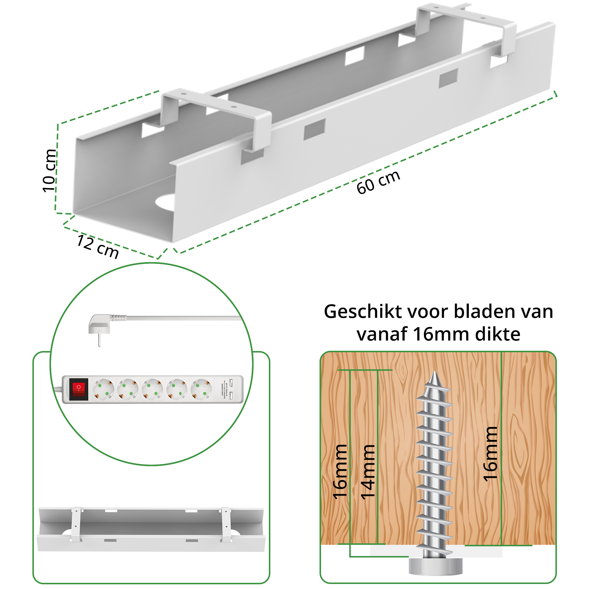 Kabelgoot zit-sta bureau 60 cm