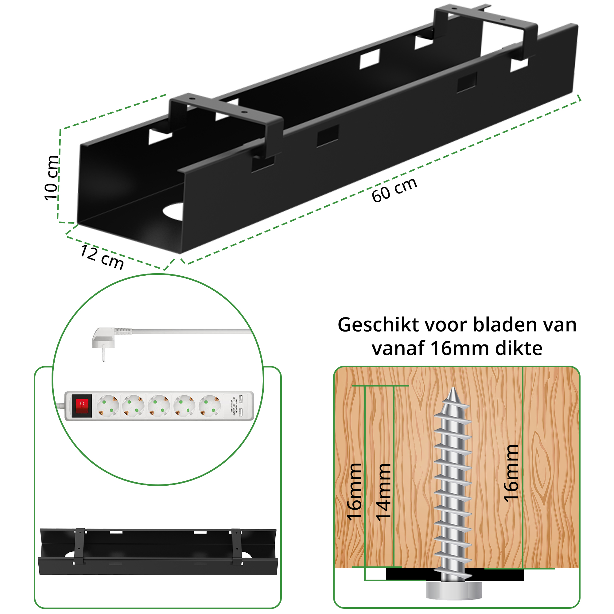 Kabelgoot zit-sta bureau 60 cm
