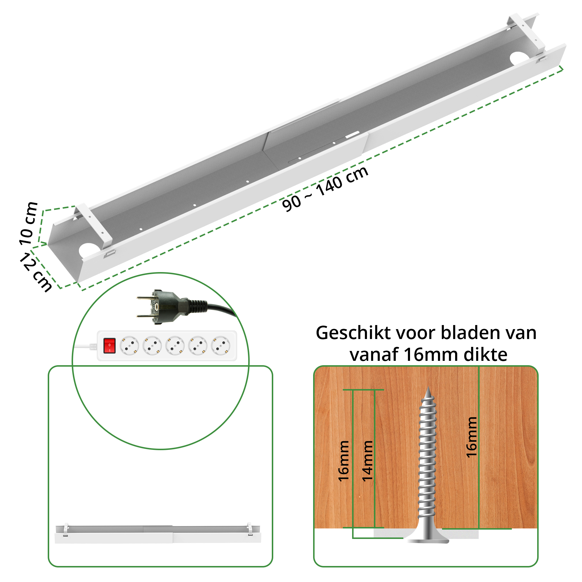 Kabelgoot zit-sta bureau 90-140 cm