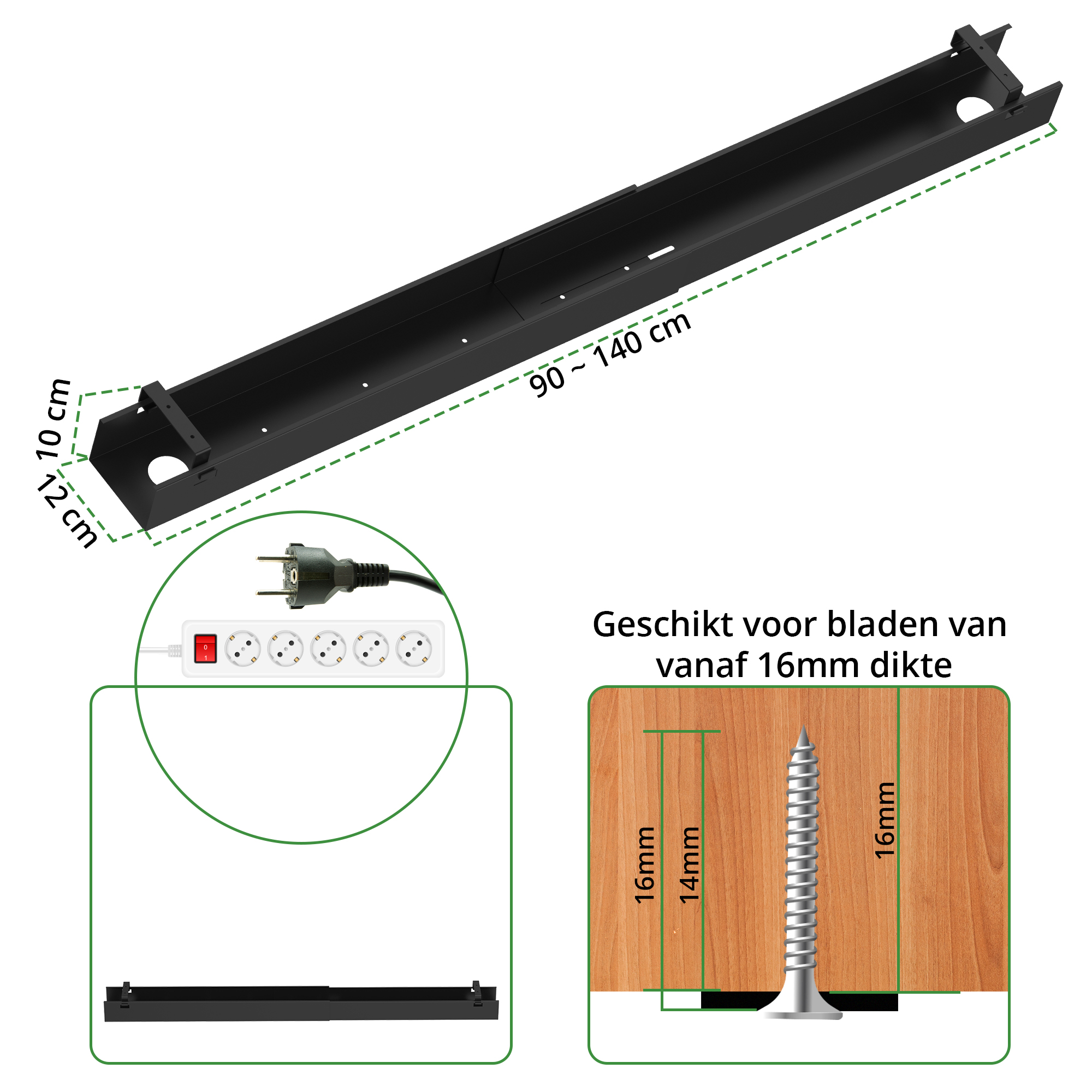 Kabelgoot zit-sta bureau 90-140 cm