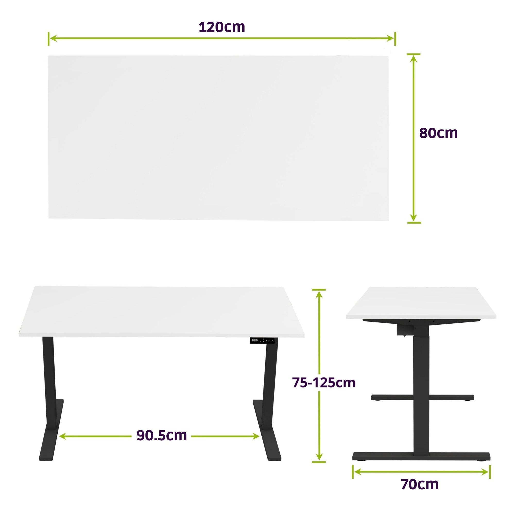 E-base elektrisch zit-sta bureau 120x80