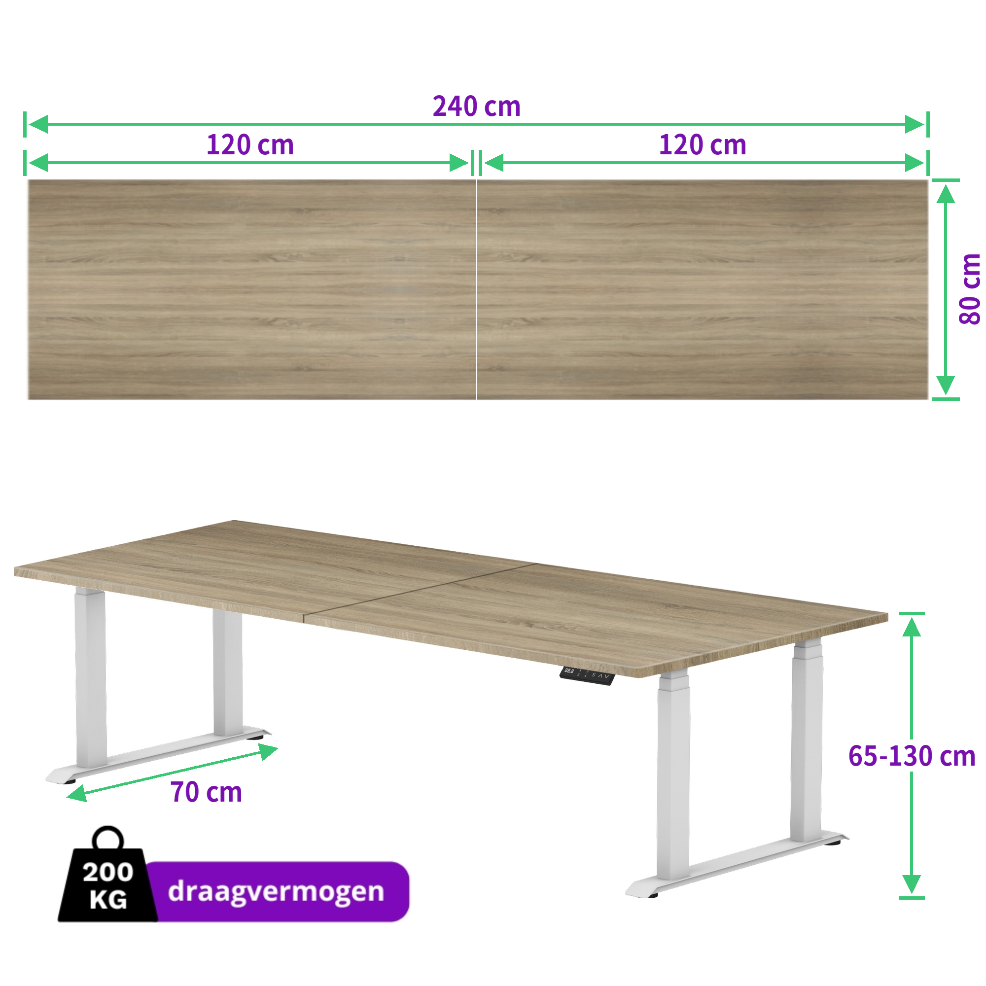 E-motion elektrisch zit-sta bureau 240x80 NPR