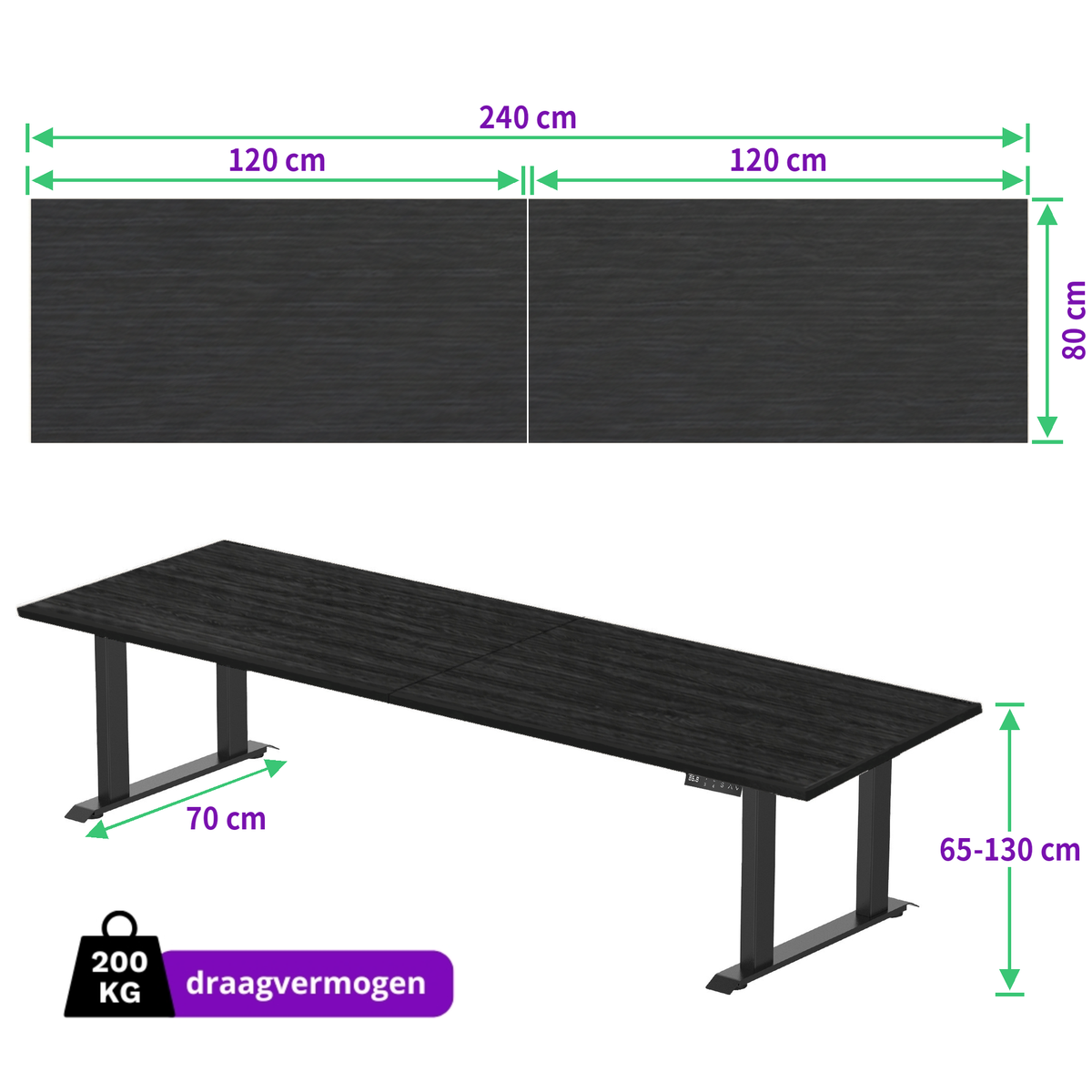 E-motion elektrisch zit-sta bureau 240x80 NPR