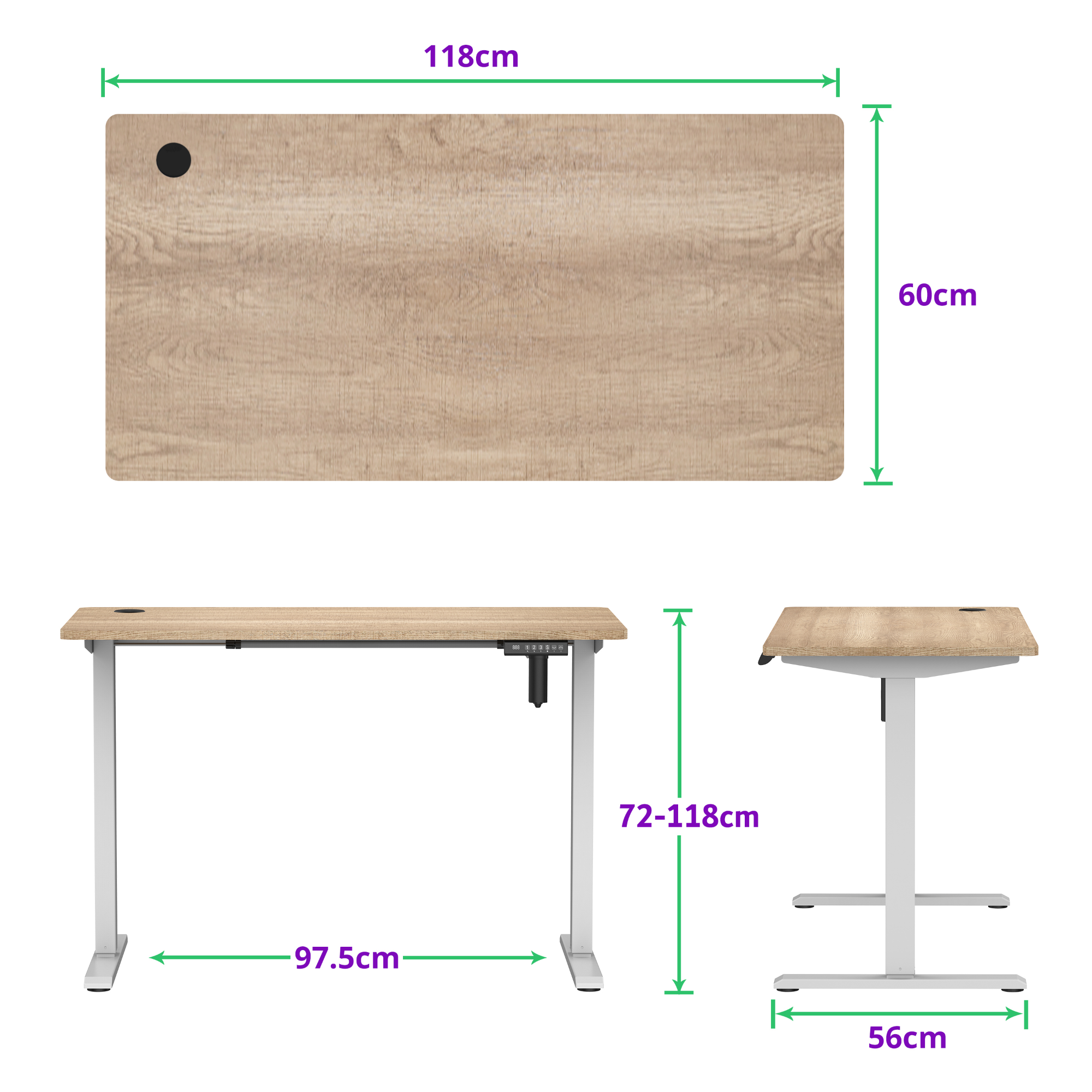 E-sense elektrisch zit-sta bureau 118×60