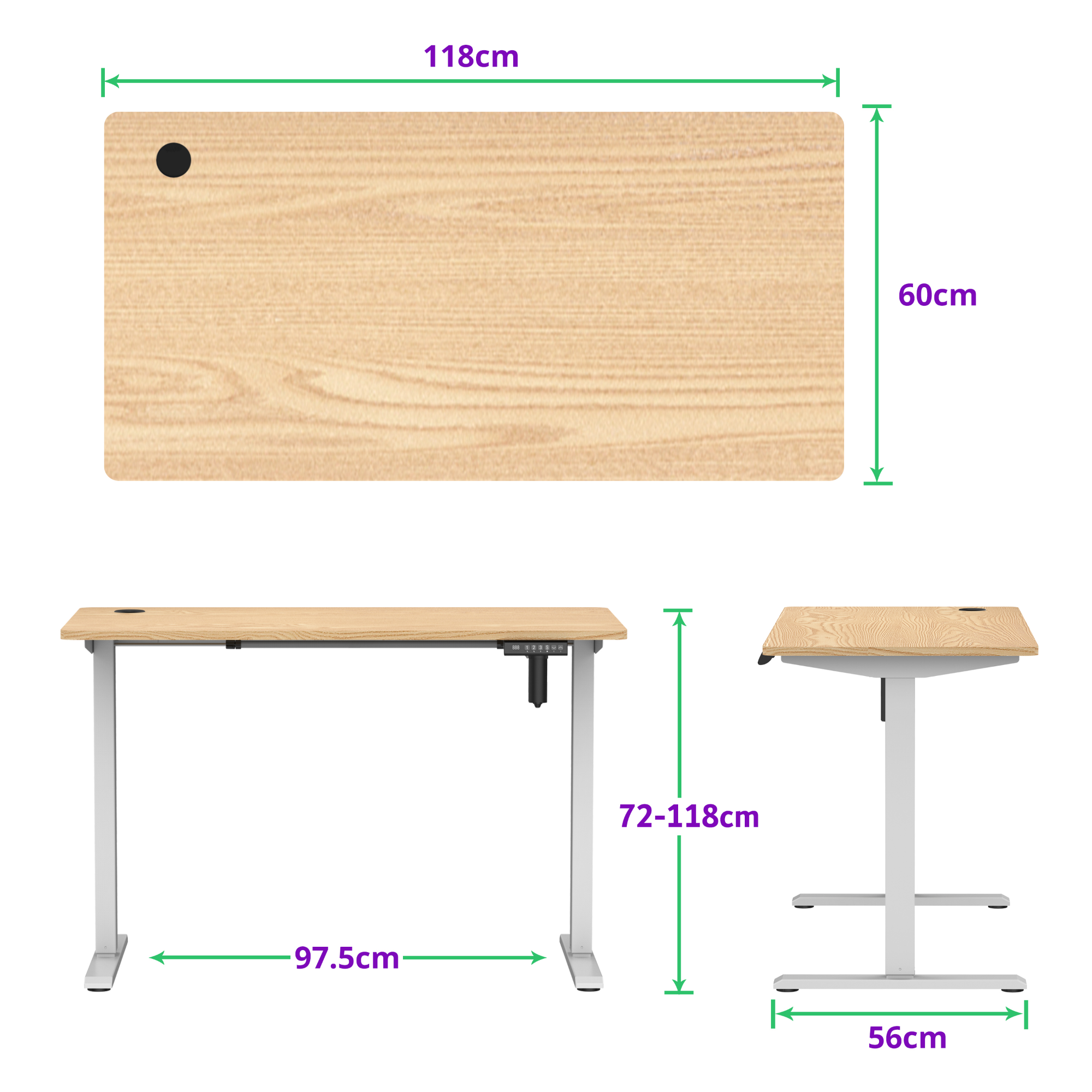 E-sense elektrisch zit-sta bureau 118×60