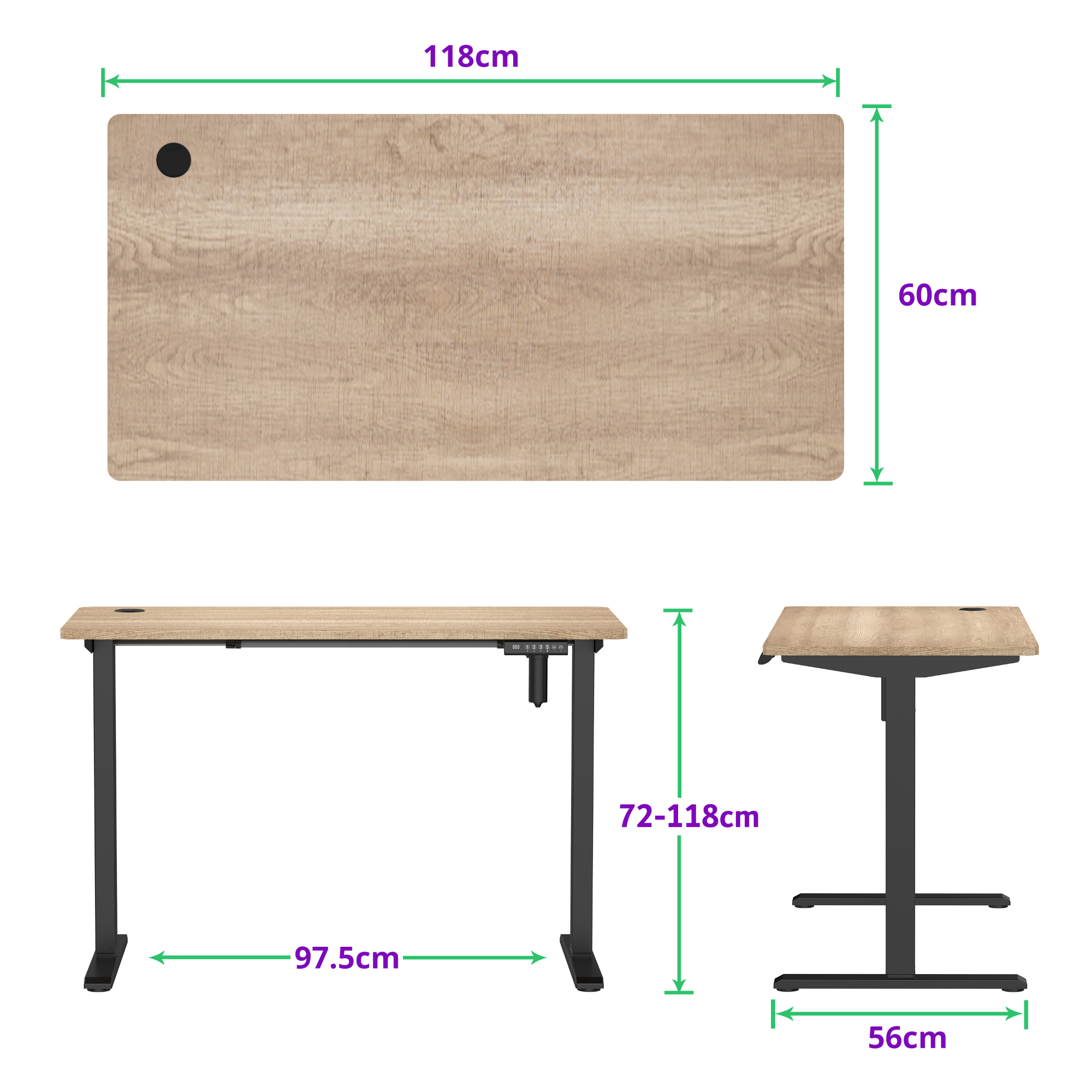 E-sense elektrisch zit-sta bureau 118×60