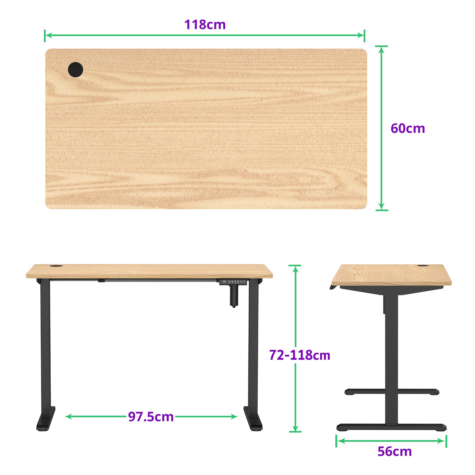 E-sense elektrisch zit-sta bureau 118×60