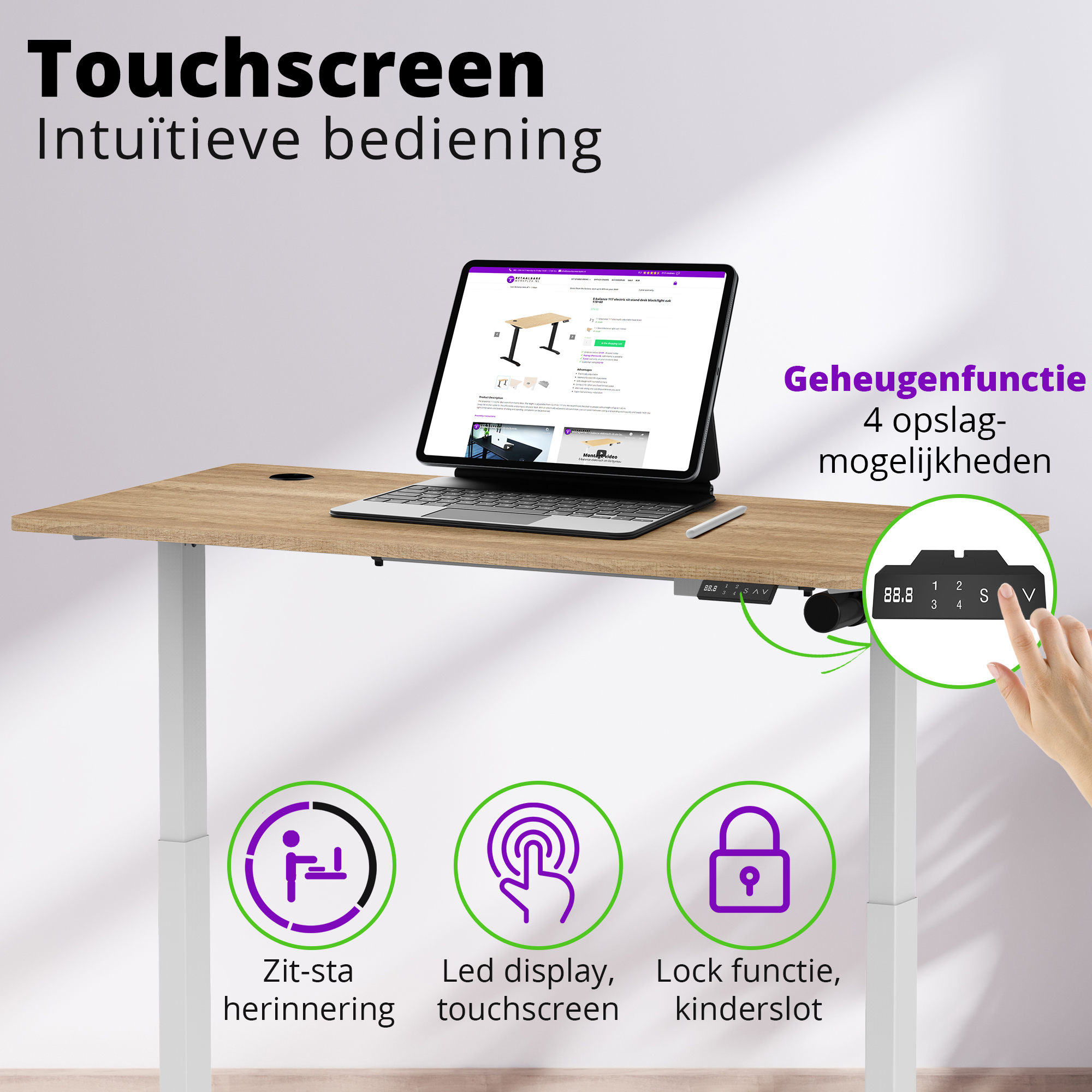 E-base elektrisch zit-sta bureau 140x70