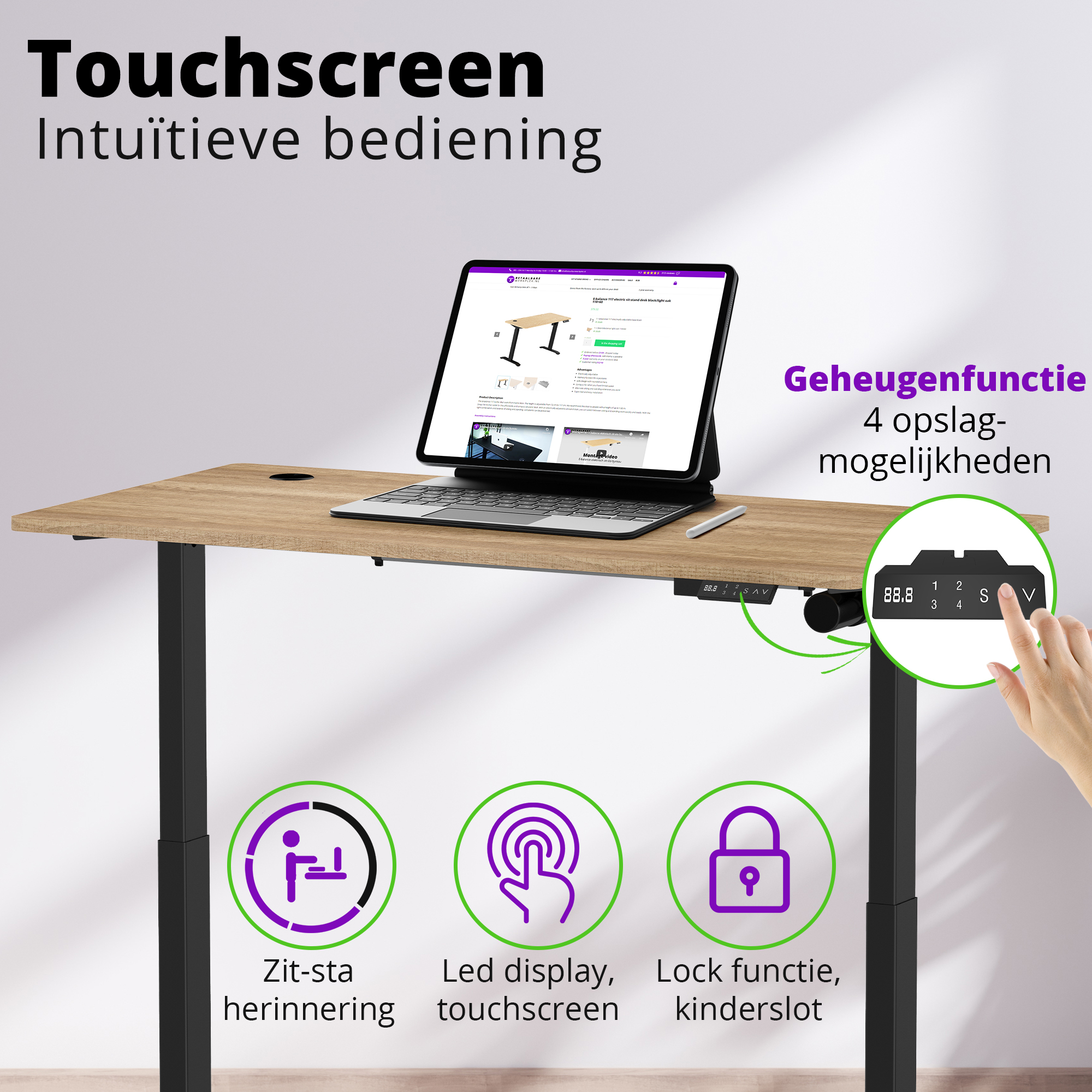 E-base elektrisch zit-sta bureau 140x70