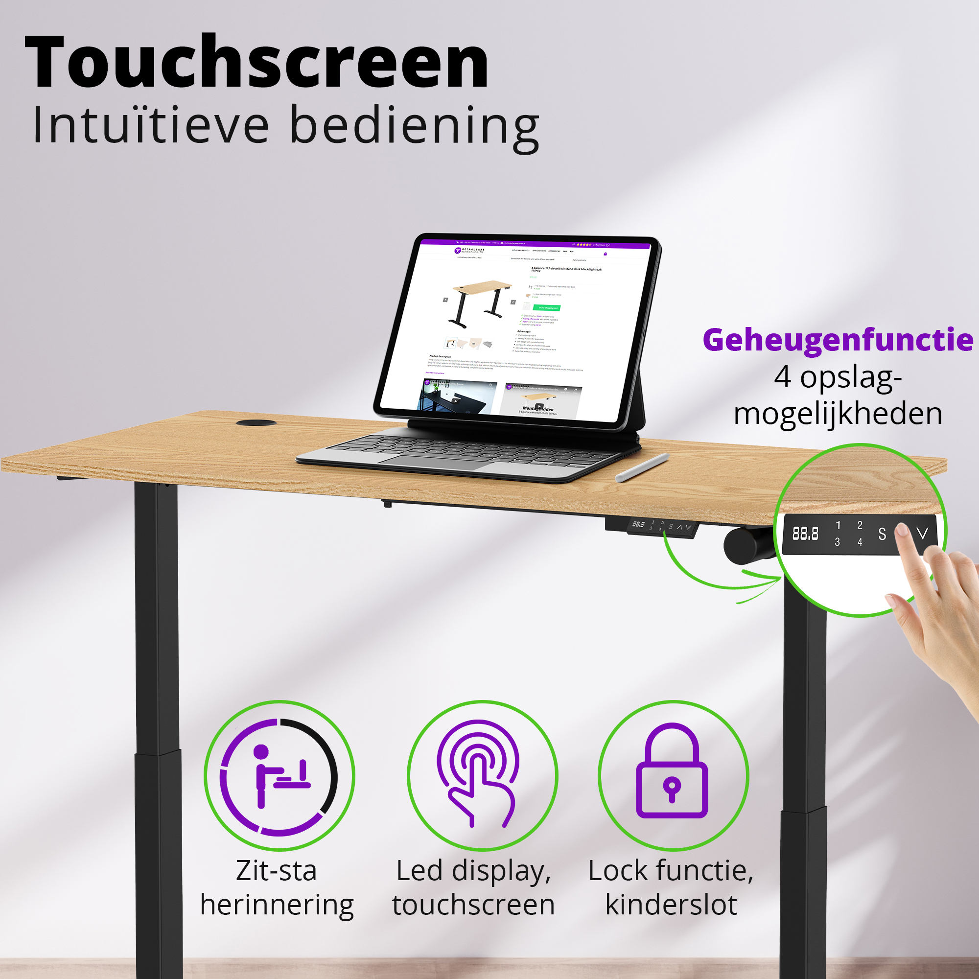 E-base elektrisch zit-sta bureau 140x70