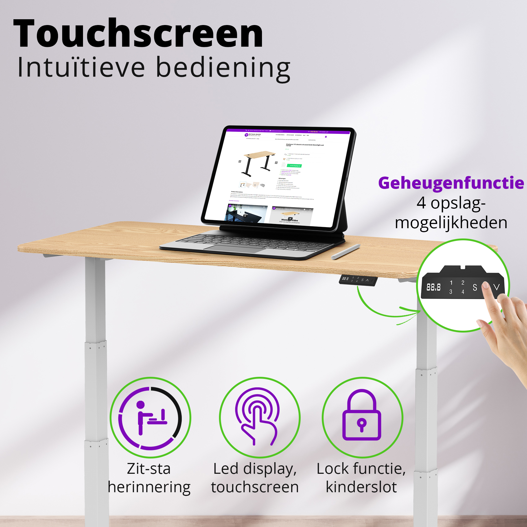 E-dual elektrisch zit-sta bureau 140x70