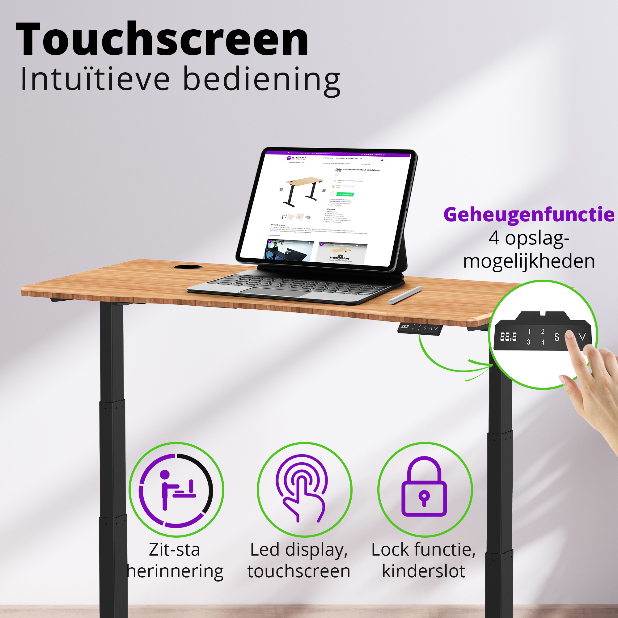 E-dual elektrisch zit-sta bureau 140x70