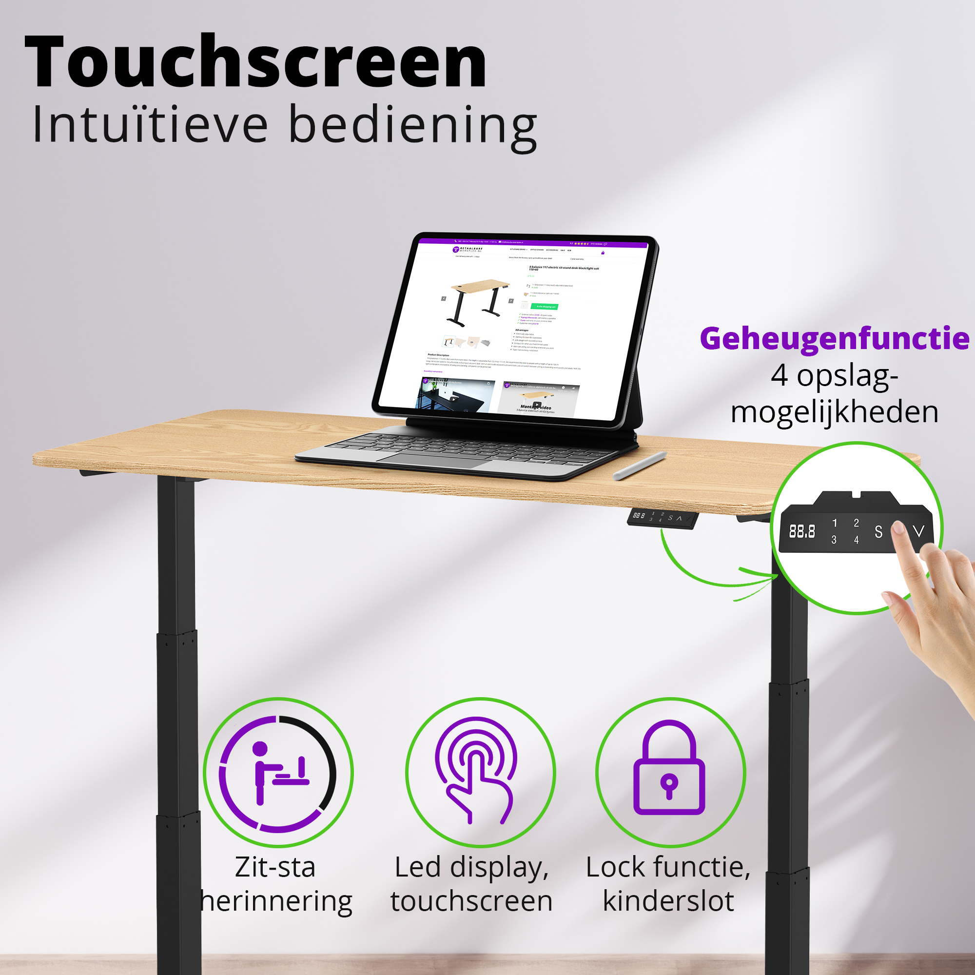 E-dual elektrisch zit-sta bureau 140x70