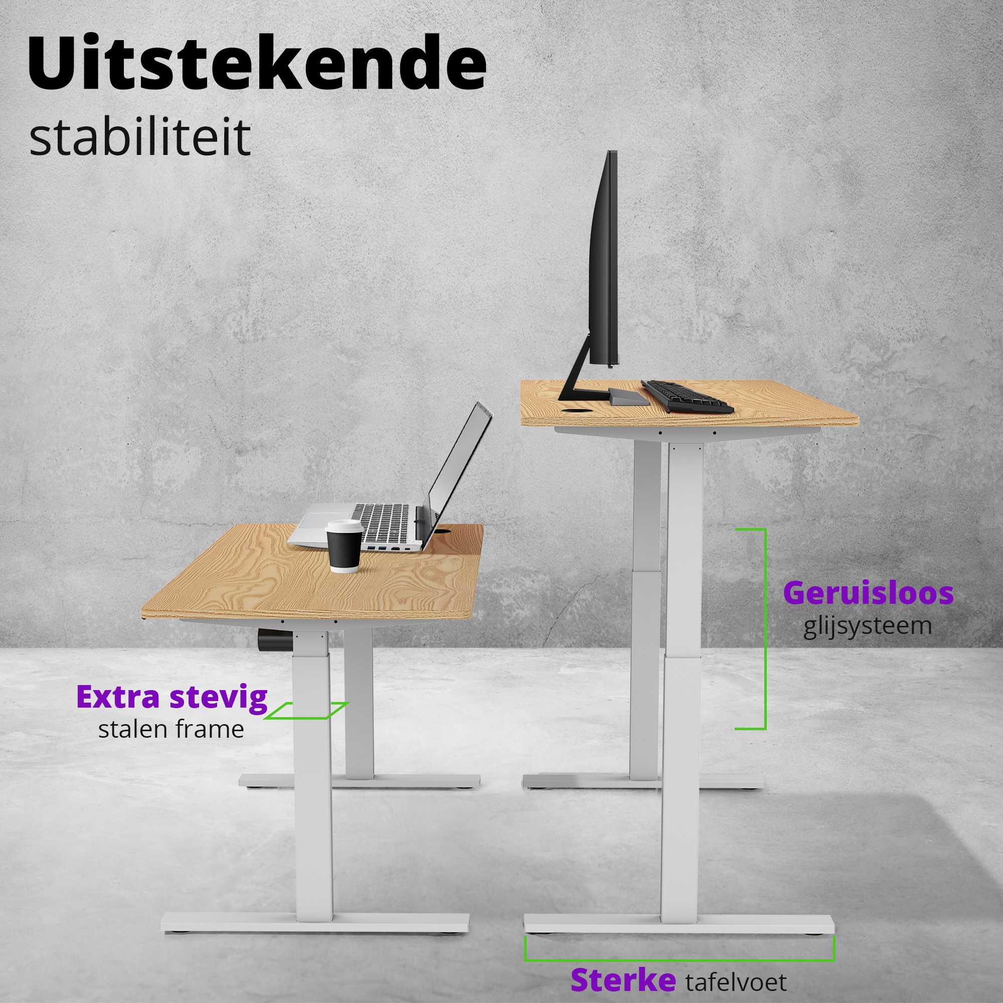 E-base elektrisch zit-sta bureau 140x70