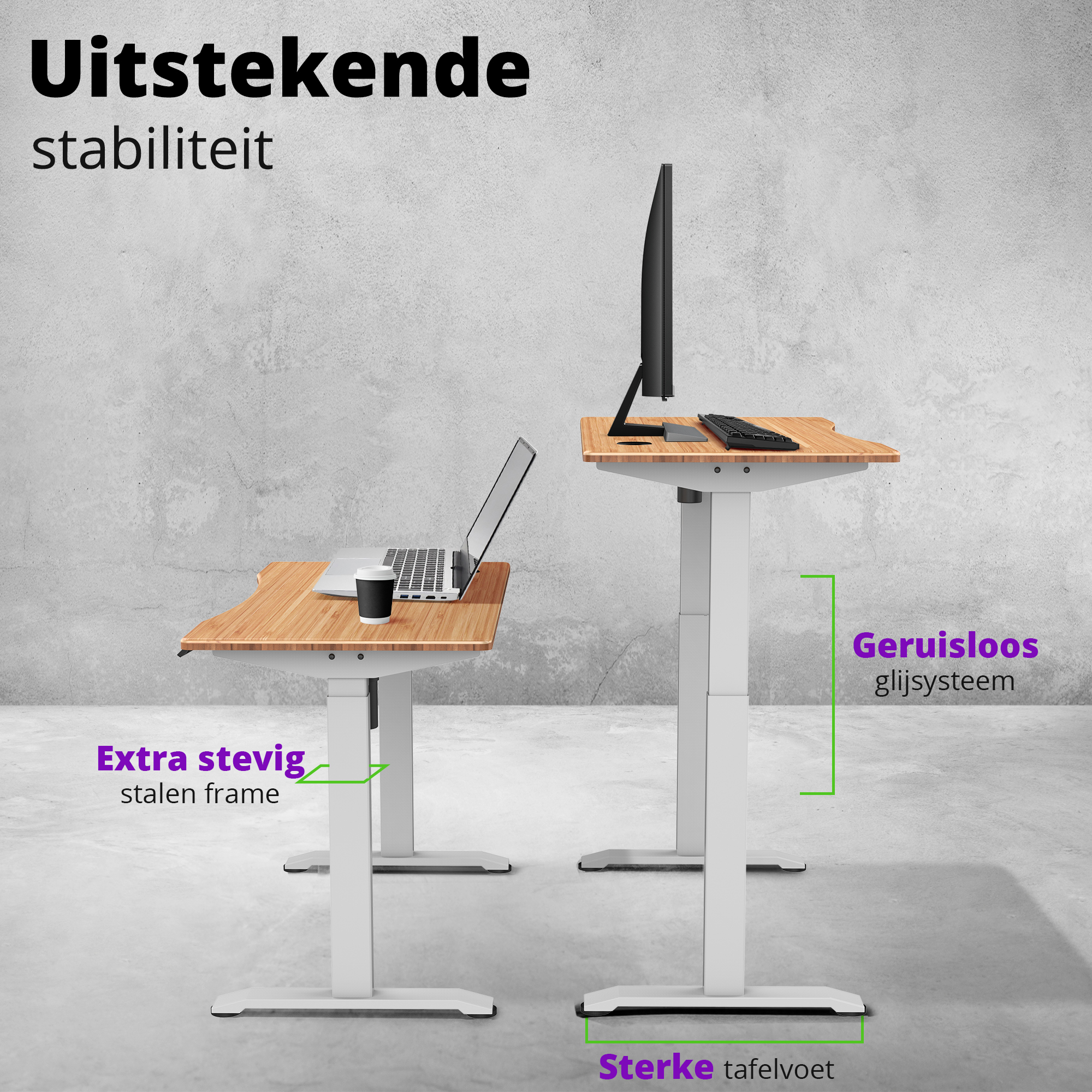 E-dual elektrisch zit-sta bureau 140x70