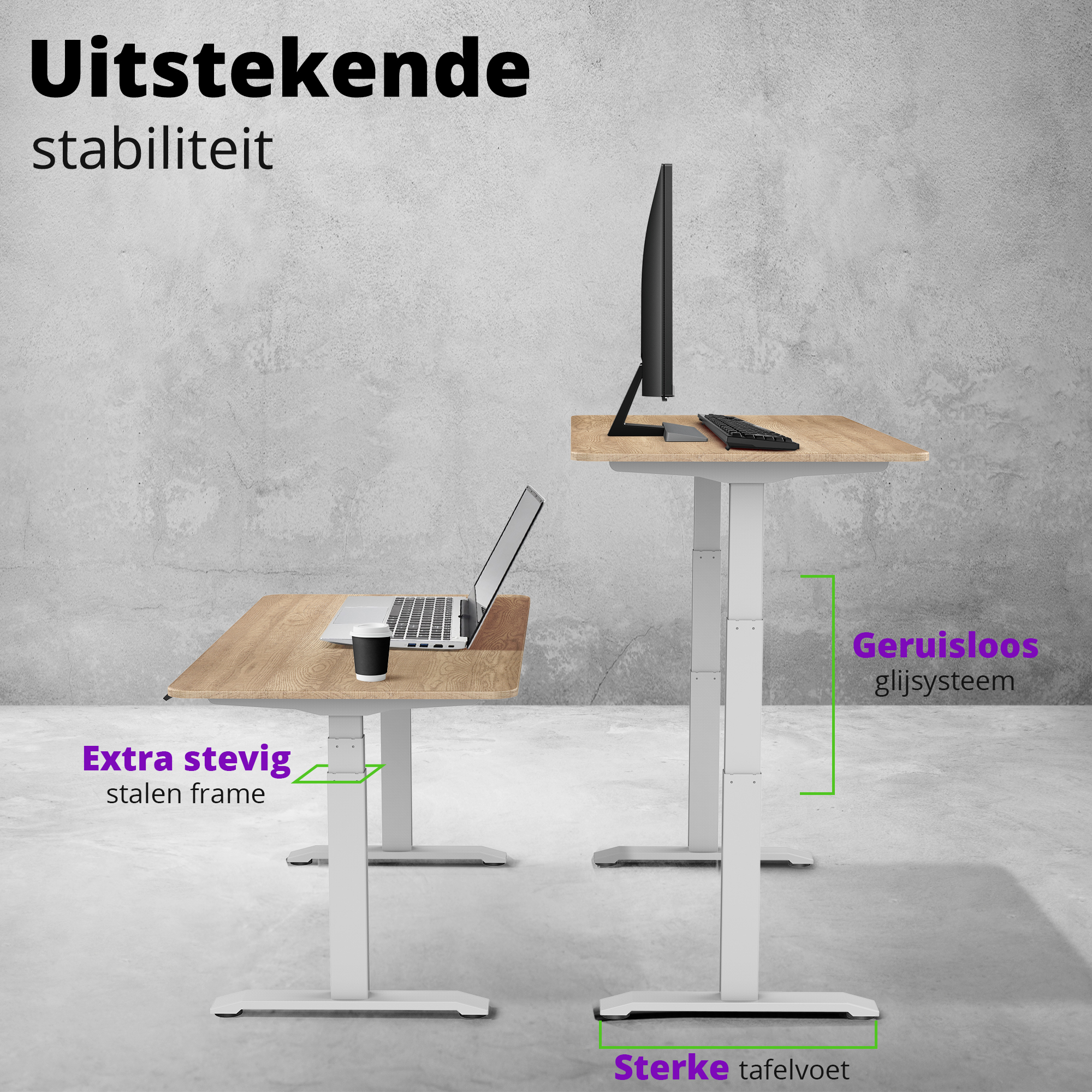 E-dual elektrisch zit-sta bureau 140x70