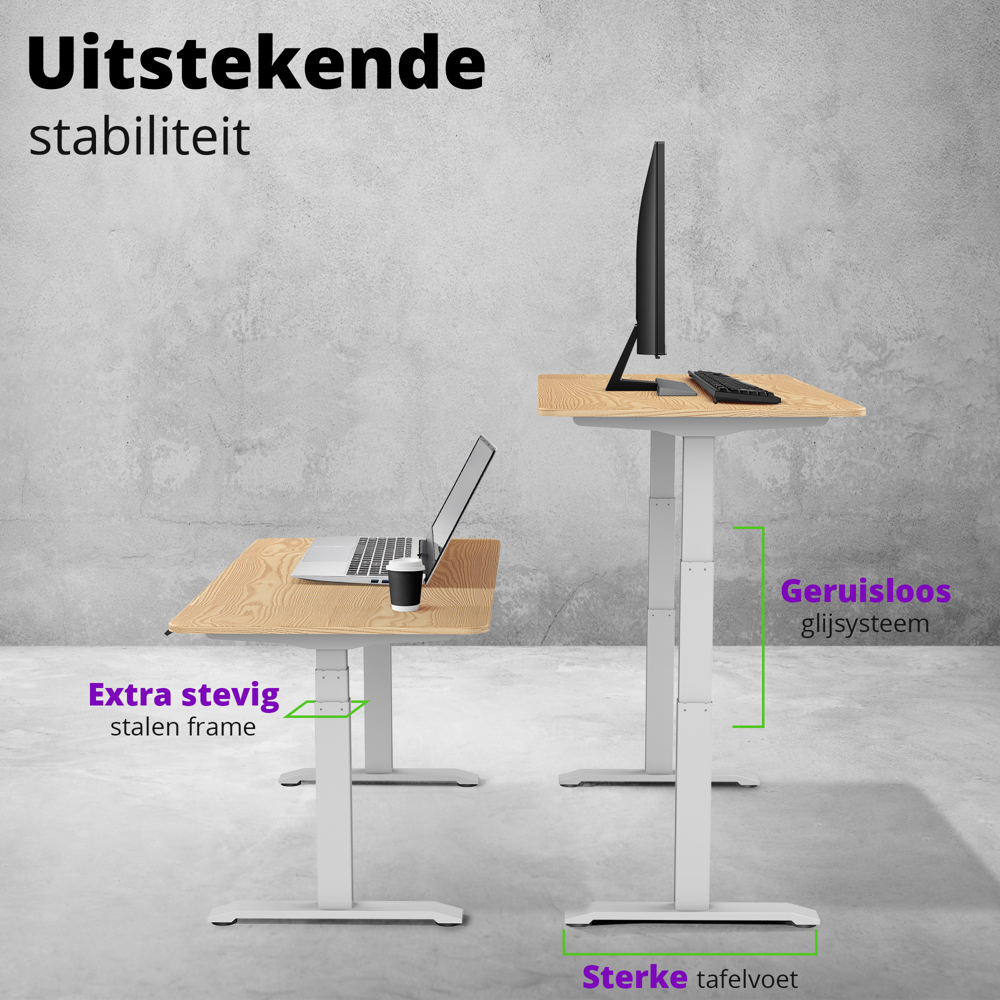 E-dual elektrisch zit-sta bureau 140x70
