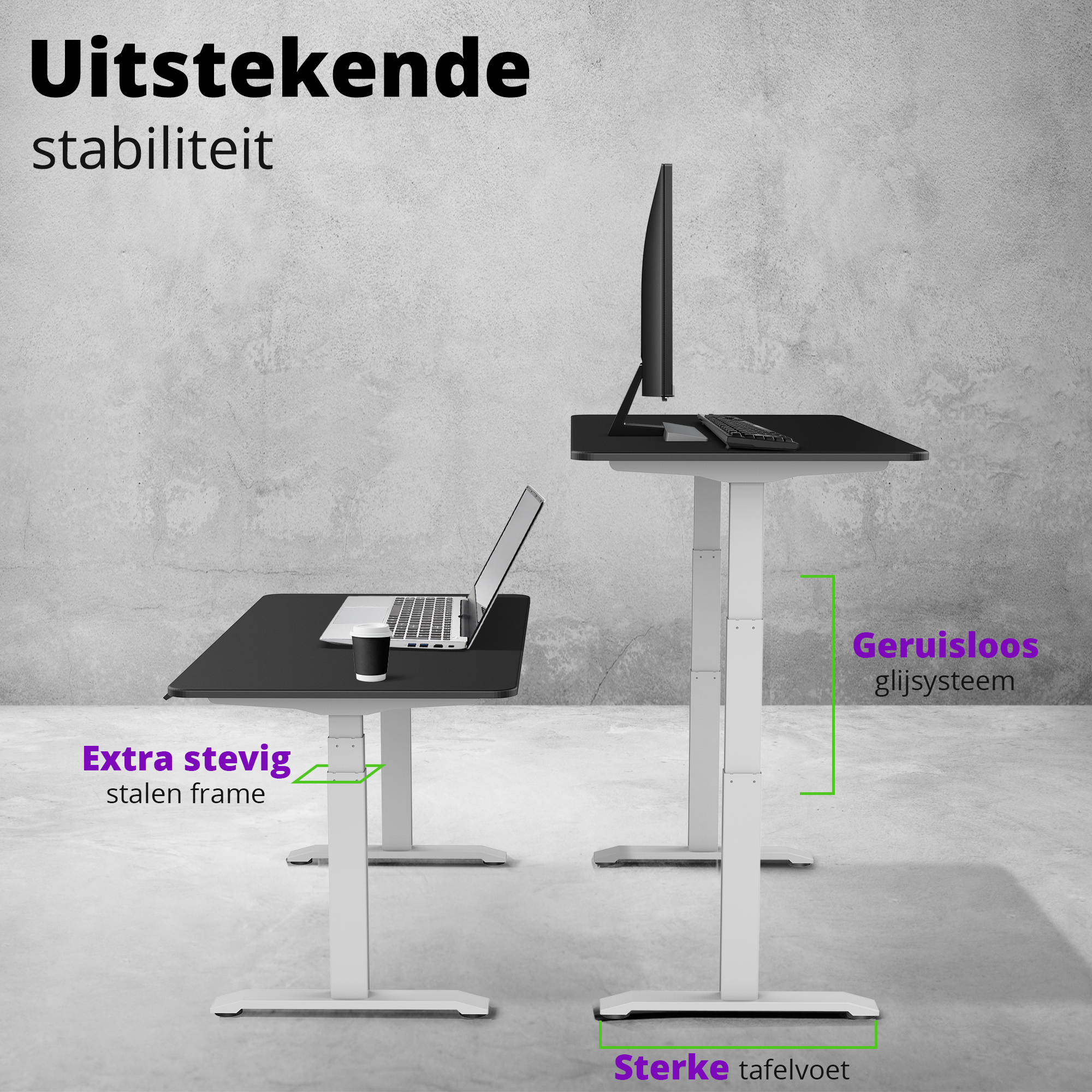 E-dual elektrisch zit-sta bureau 140x70