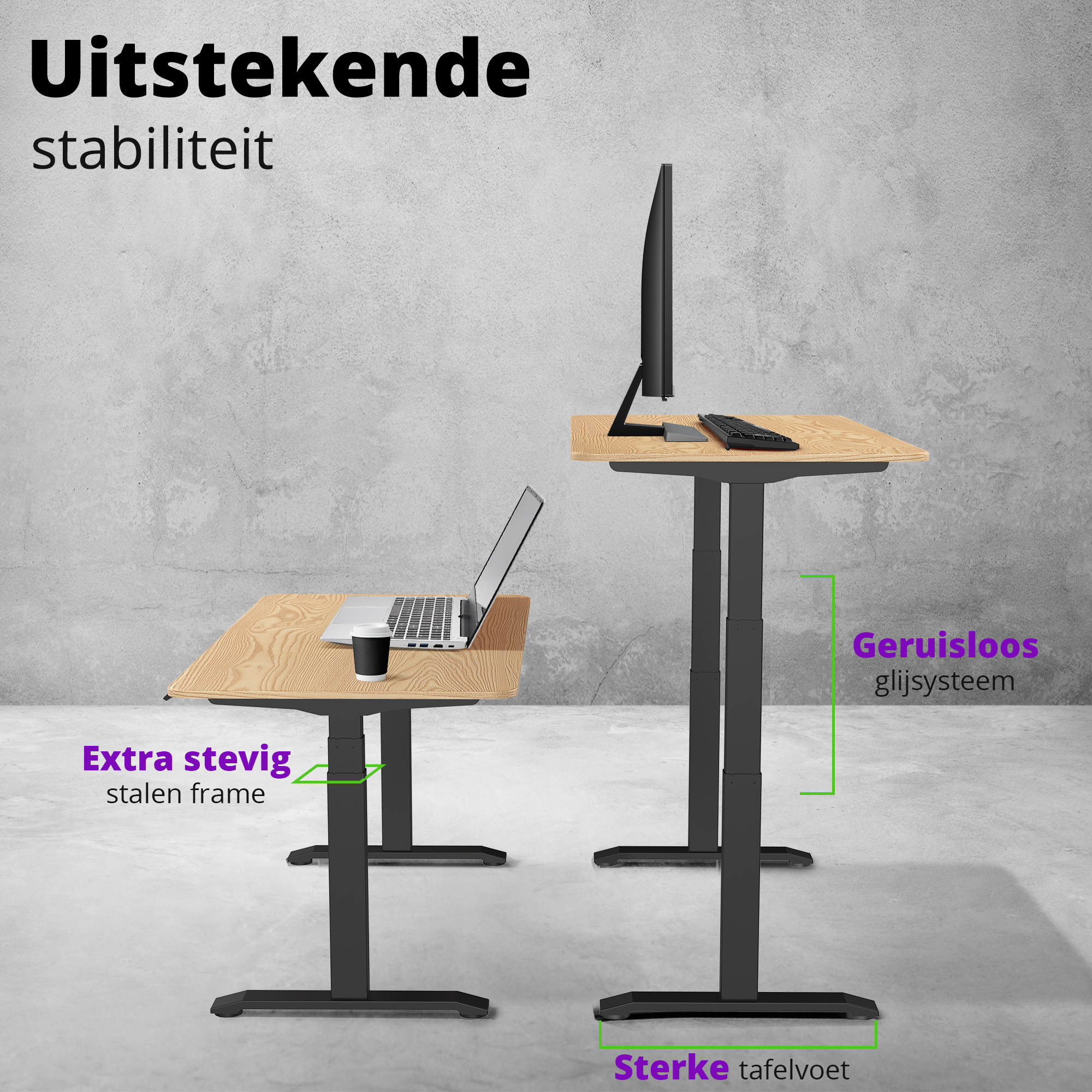 E-dual elektrisch zit-sta bureau 140x70