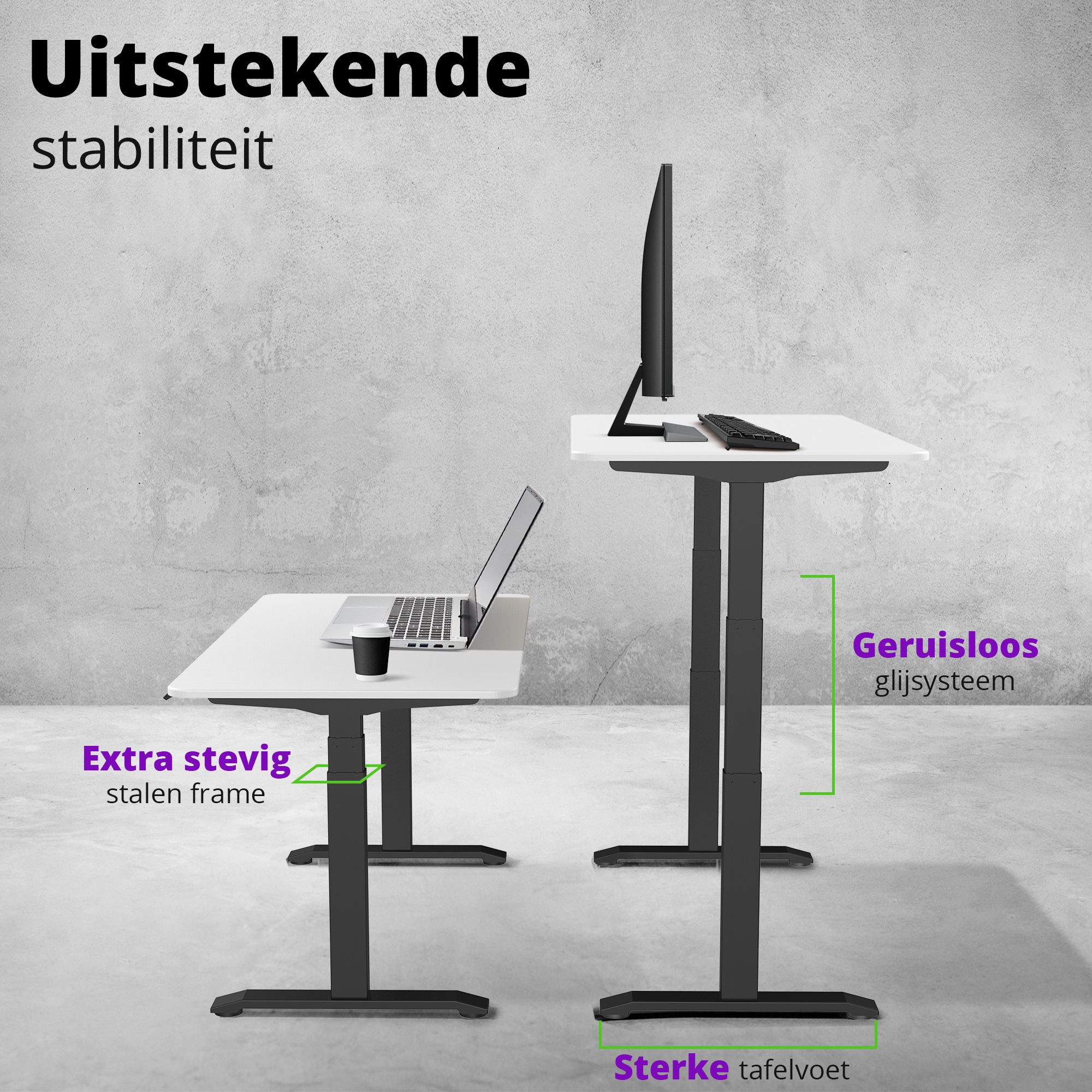 E-dual elektrisch zit-sta bureau 140x70