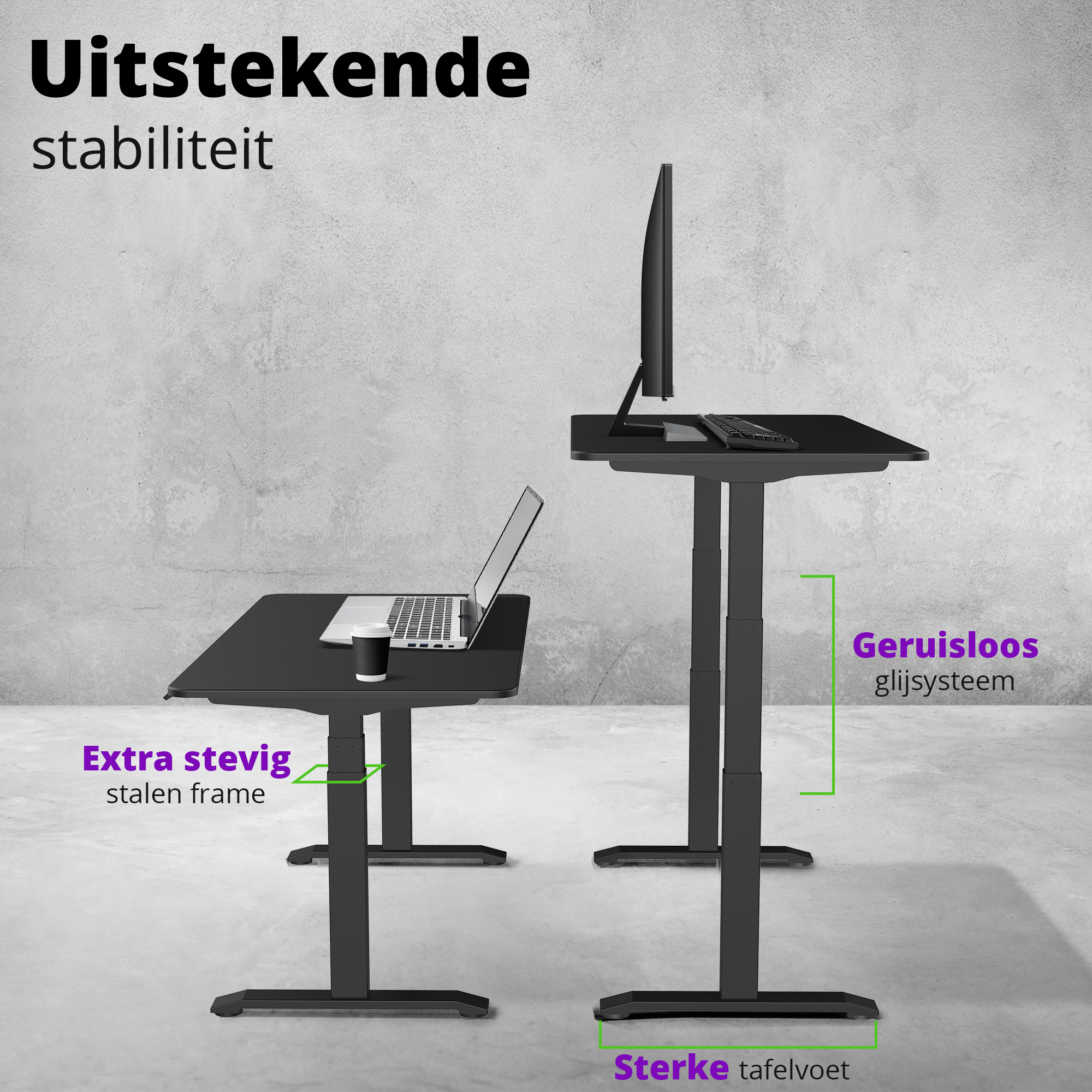 E-dual elektrisch zit-sta bureau 140x70