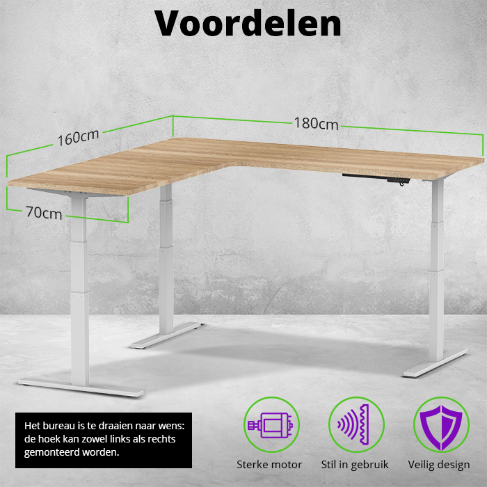 E-fit zit-sta hoekbureau 180x160x70
