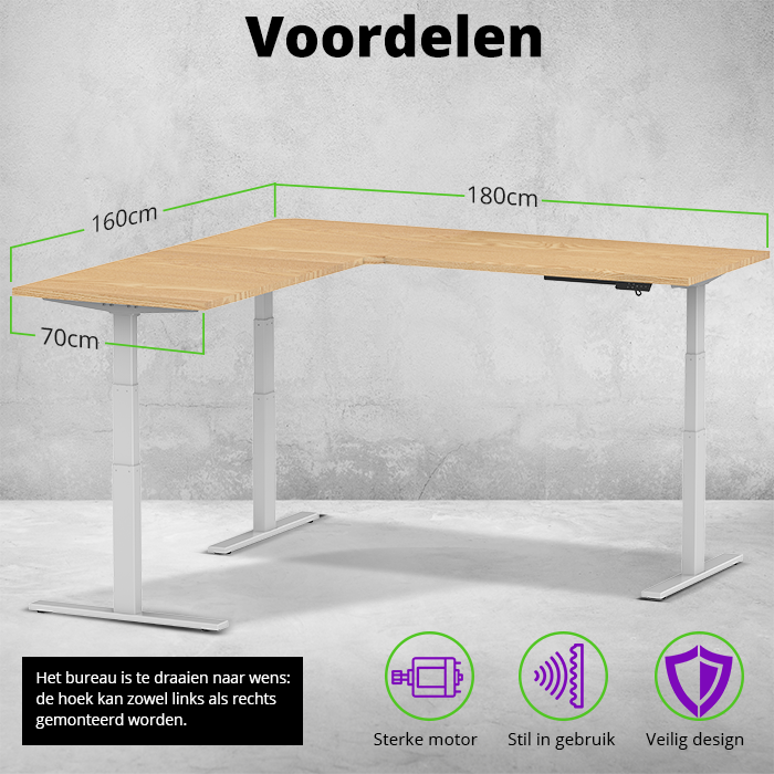 E-fit zit-sta hoekbureau 180x160x70